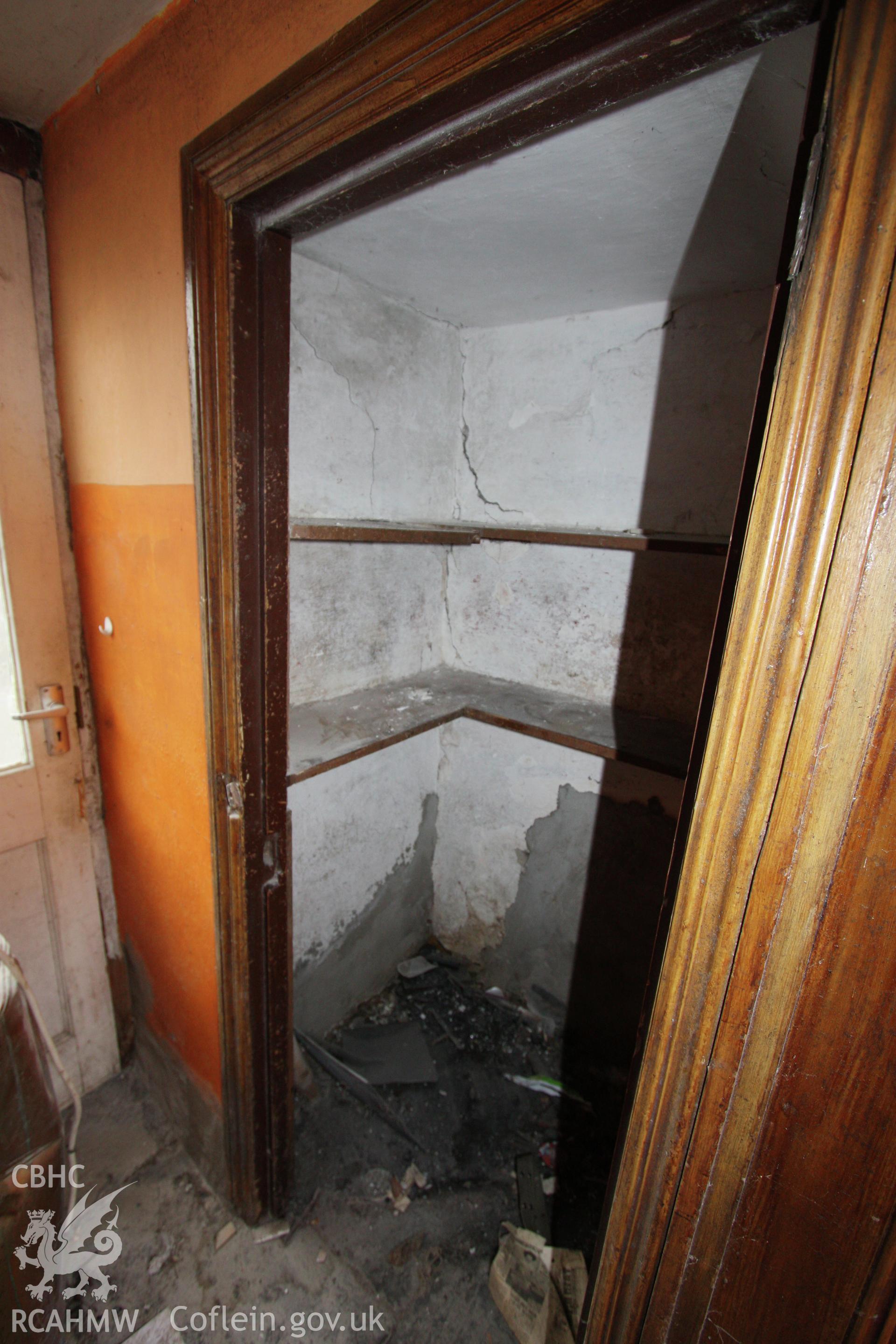 Chapel house attached to Gosen Chapel, Rhydyfelin during demolition, detail of understair cupboard.