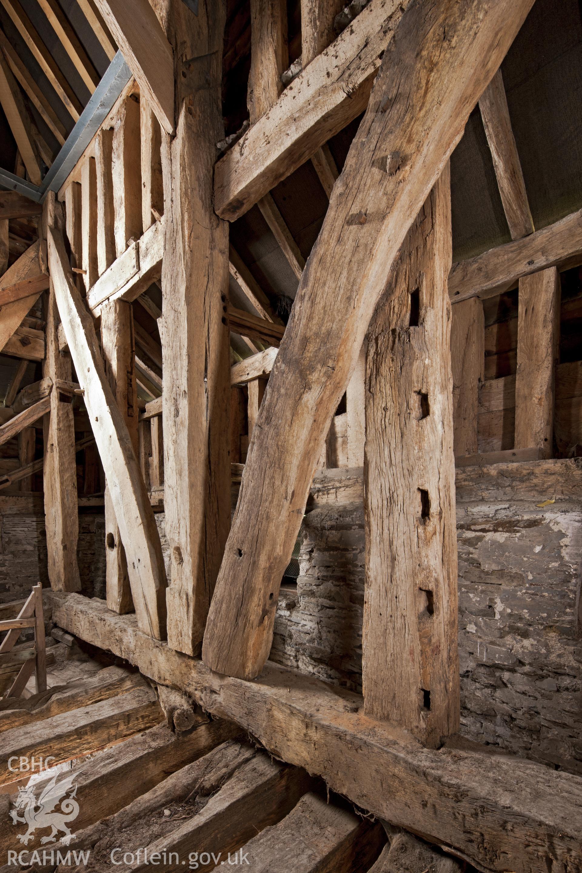 Wood framing for tower roof.