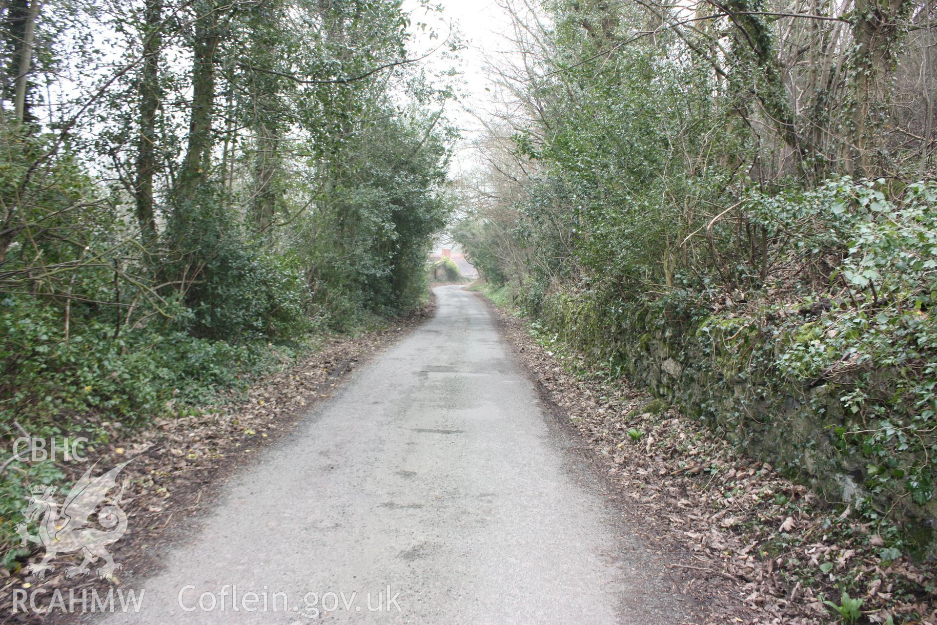 Road at Pen-y-graig quarries, leading from former quarry offices into Froncysyllte village and ultimately to the Telford Road (modern A5).