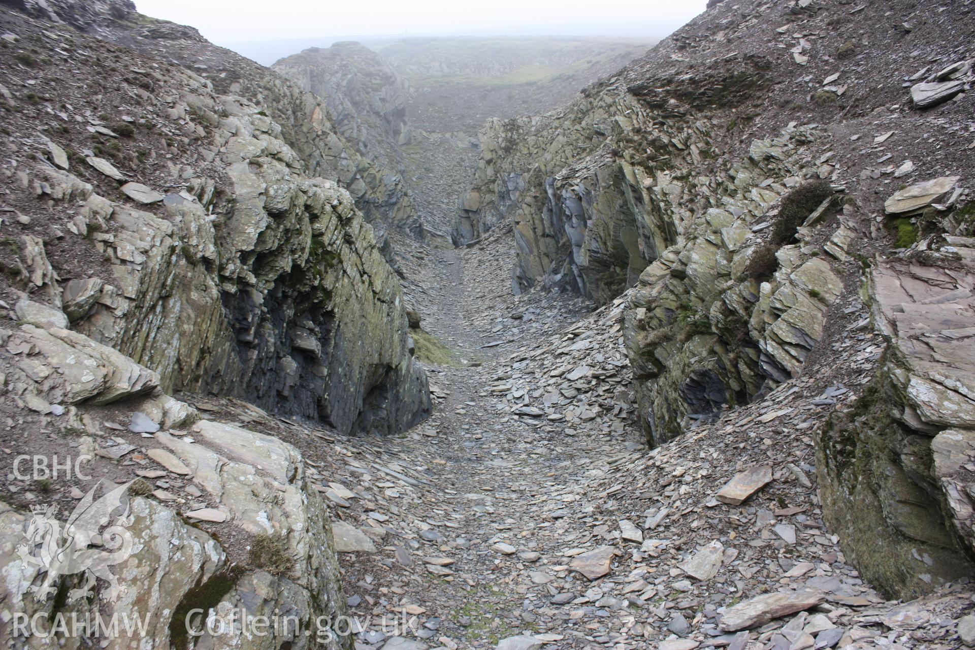 Nineteenth century quarry cut at Moel-y-Faen quarries.