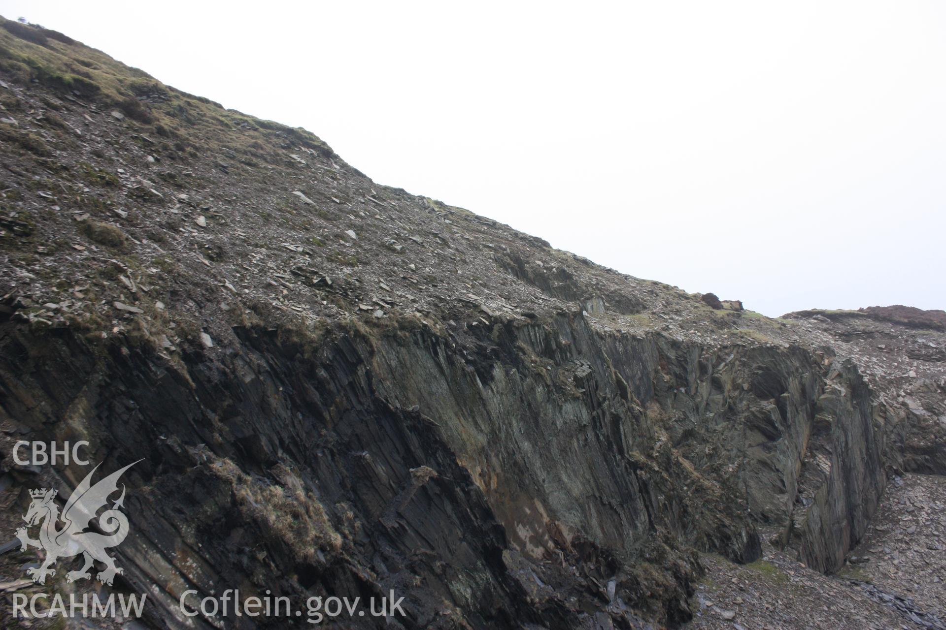 Nineteenth century quarry cut at Moel-y-Faen quarries.