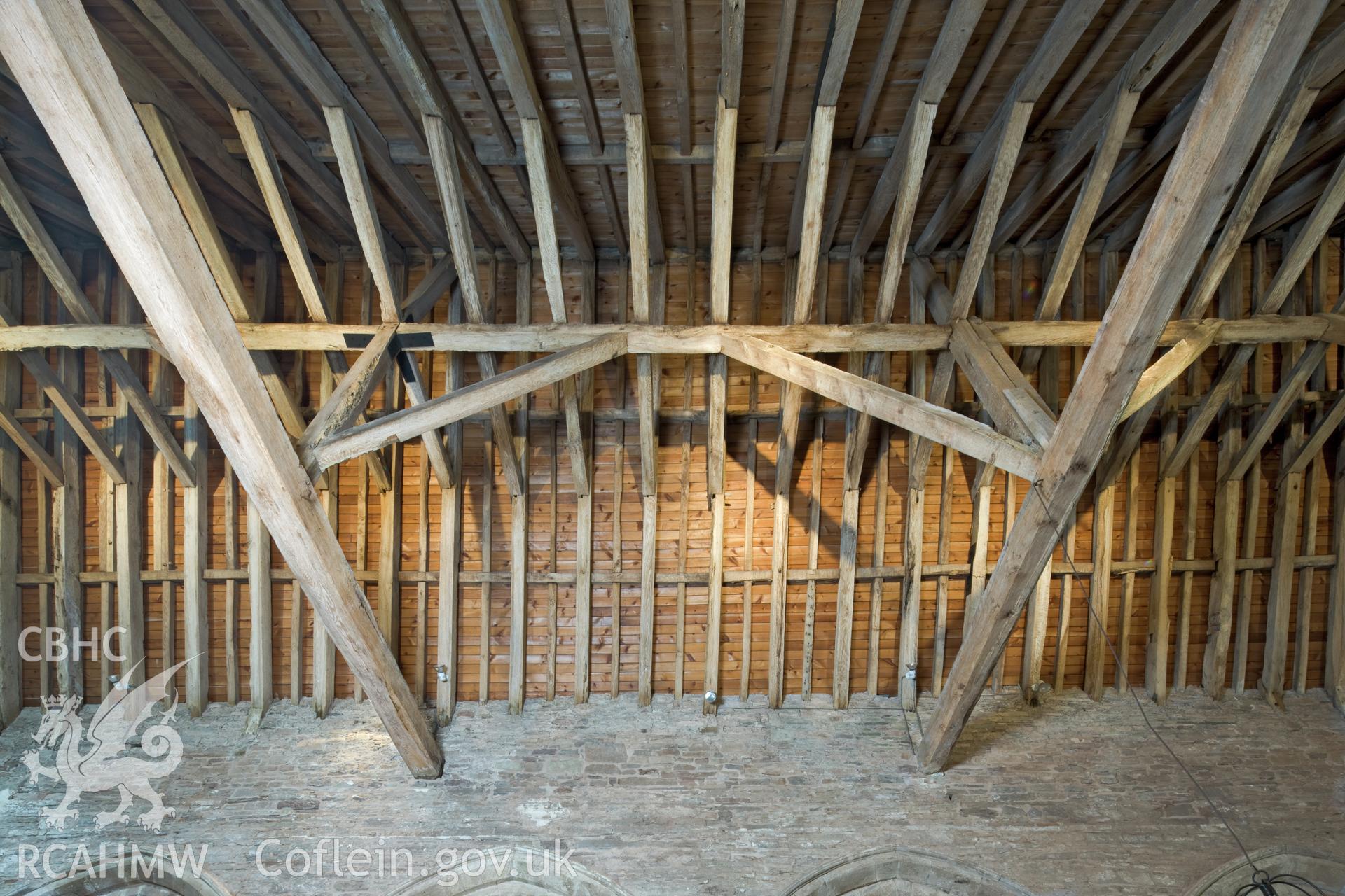 Interior of nave roof, central bay looking south.