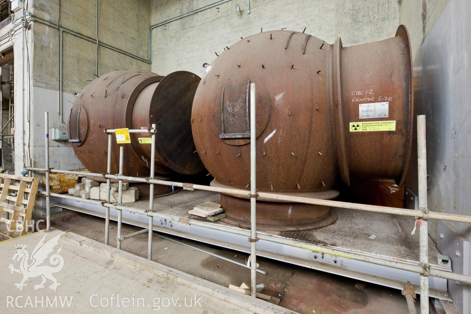 Sections of the boilers which have been cut apart to help reduce the height of the reactors.