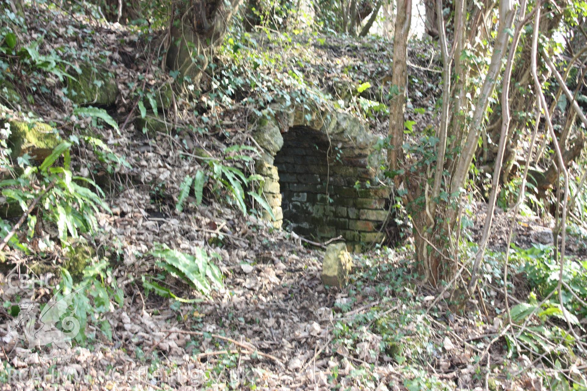 Remains of a small arched structure with a brick back and a floor, to the east of the coke kiln bank.