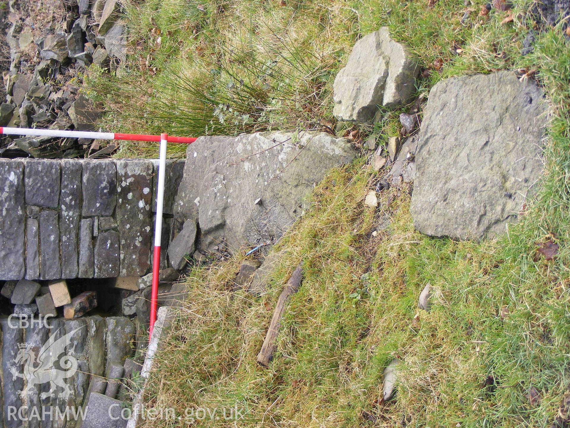 Digital photograph from an archaeological evaluation for a barn conversion and watching brief on a sheepfold at Mynachdy Farm, Ynysybwl December 2008; by S. Mayes and D. Rouse, Archaeological Investigation Ltd.