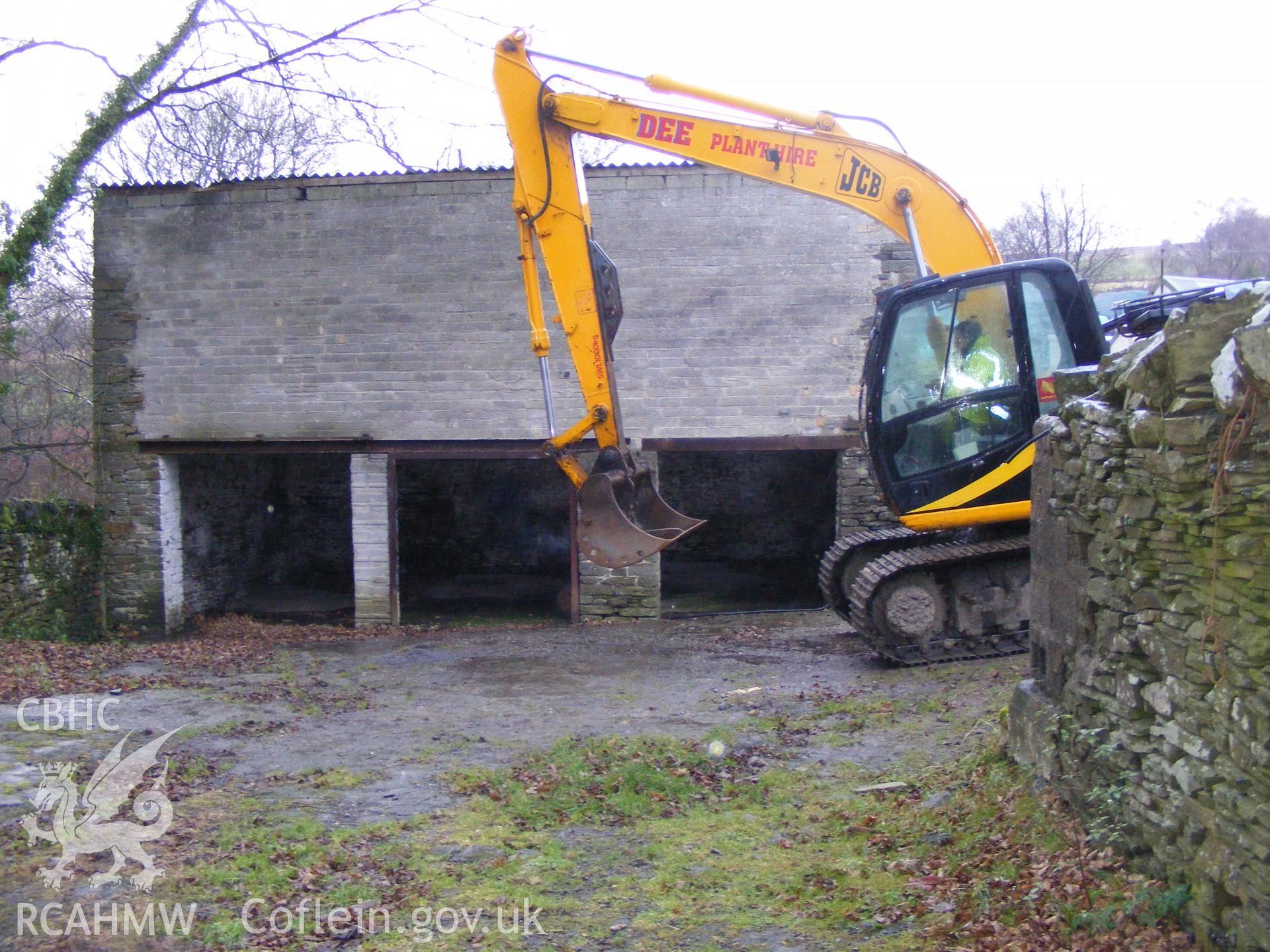 Digital photograph from an archaeological evaluation for a barn conversion and watching brief on a sheepfold at Mynachdy Farm, Ynysybwl December 2008; by S. Mayes and D. Rouse, Archaeological Investigation Ltd.