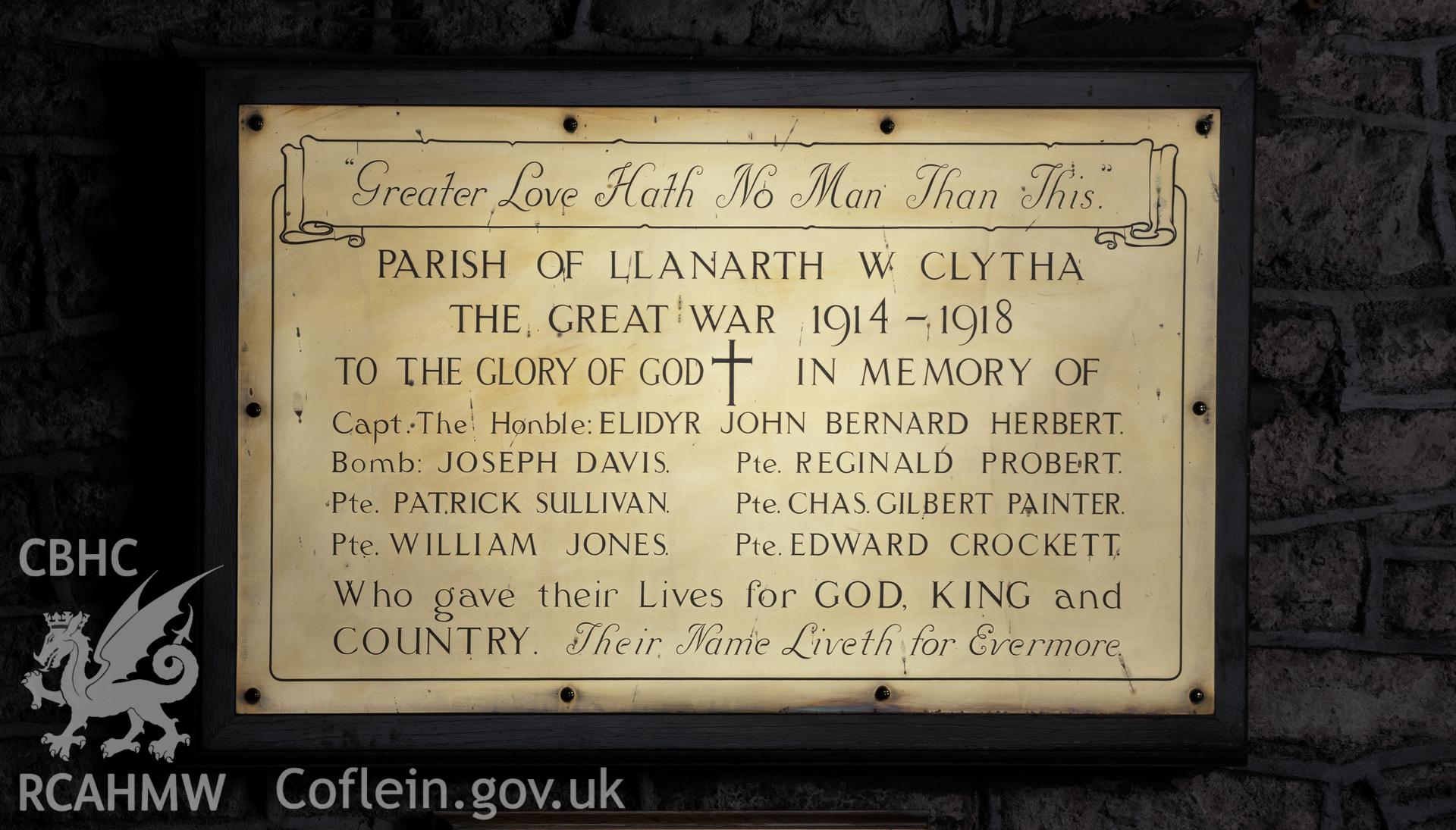 First world war memorial brass