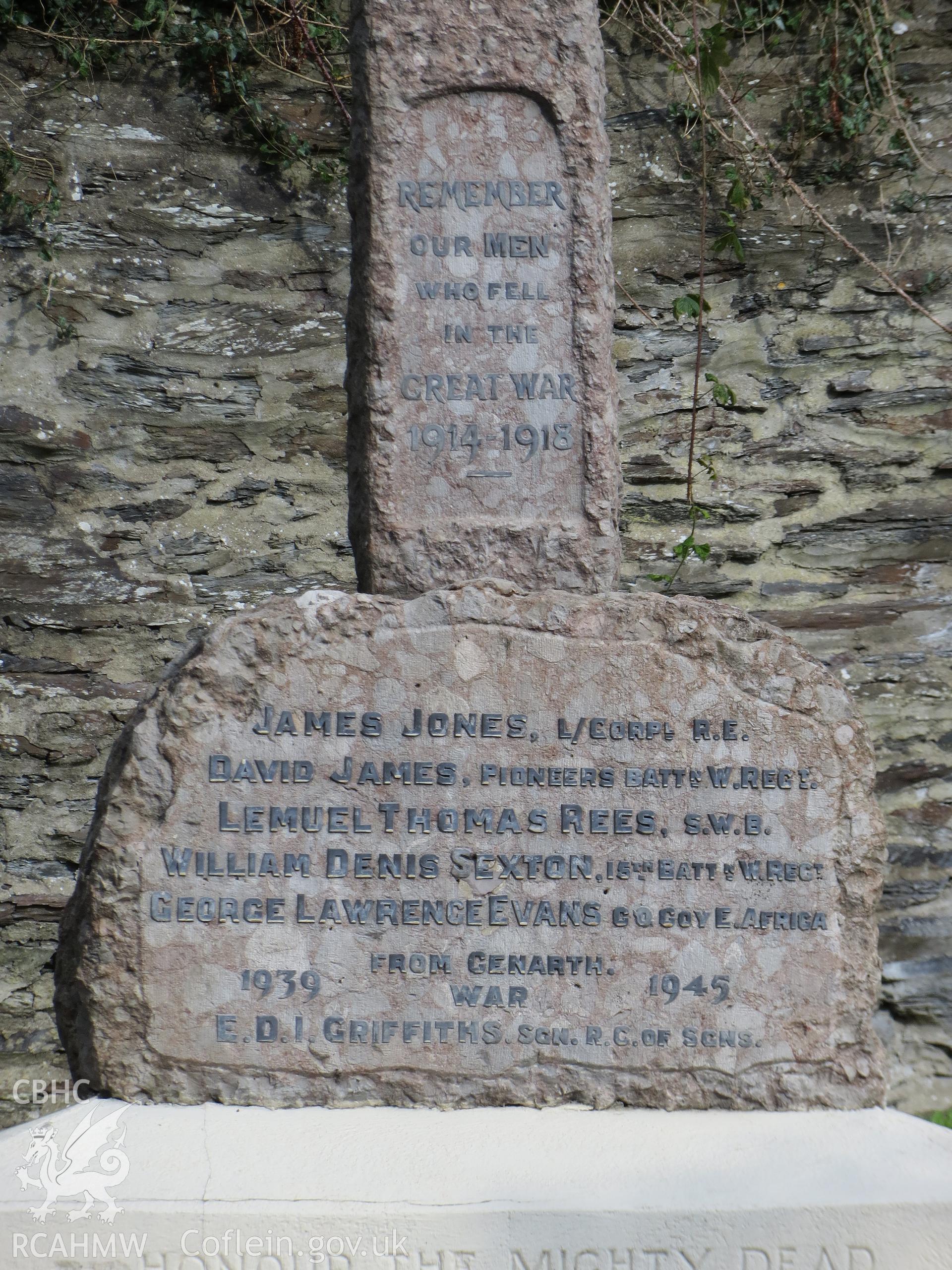 Close-up view of memorial inscription.