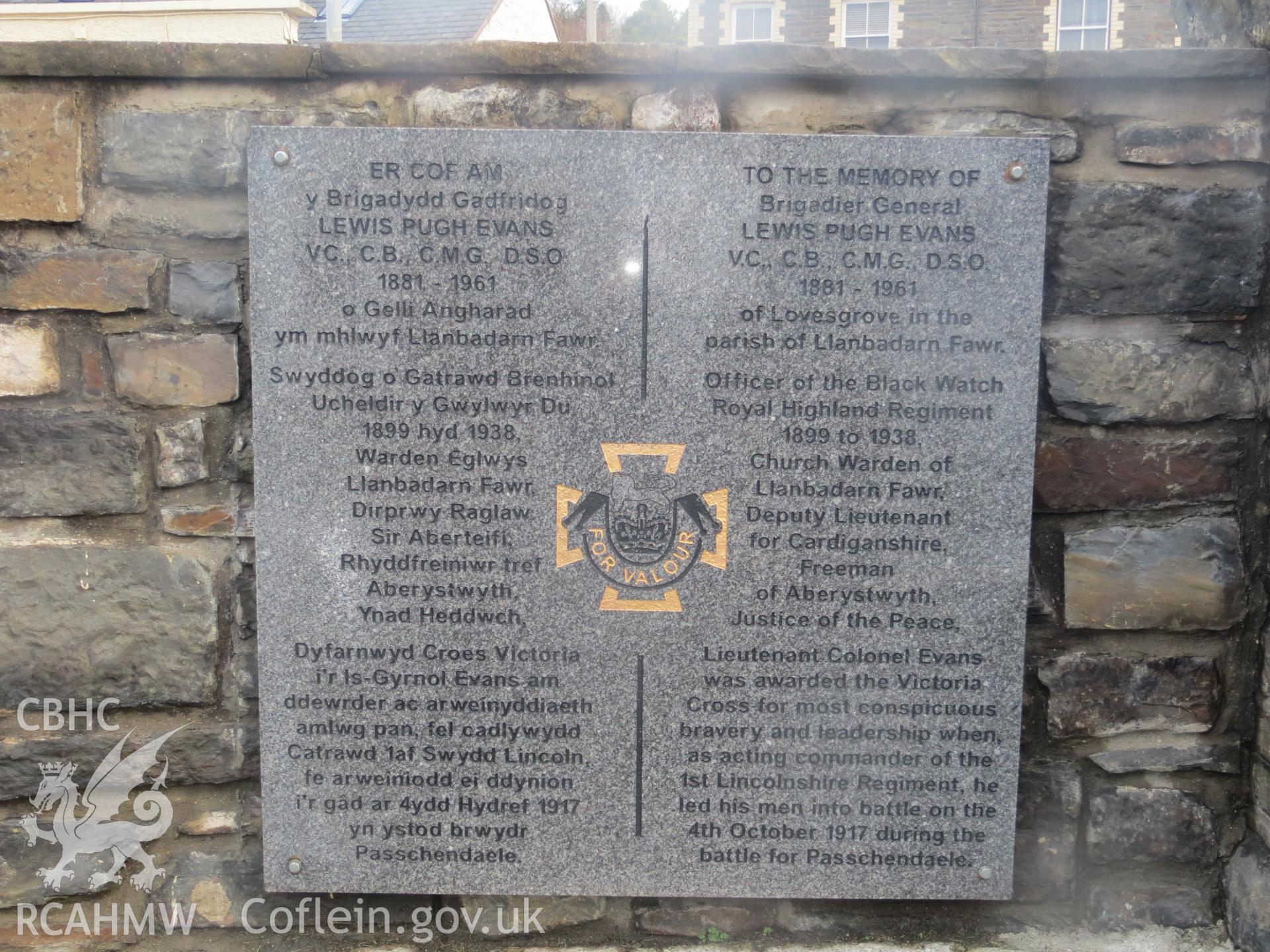 Memorial slab to Lewis Pugh Evans.
