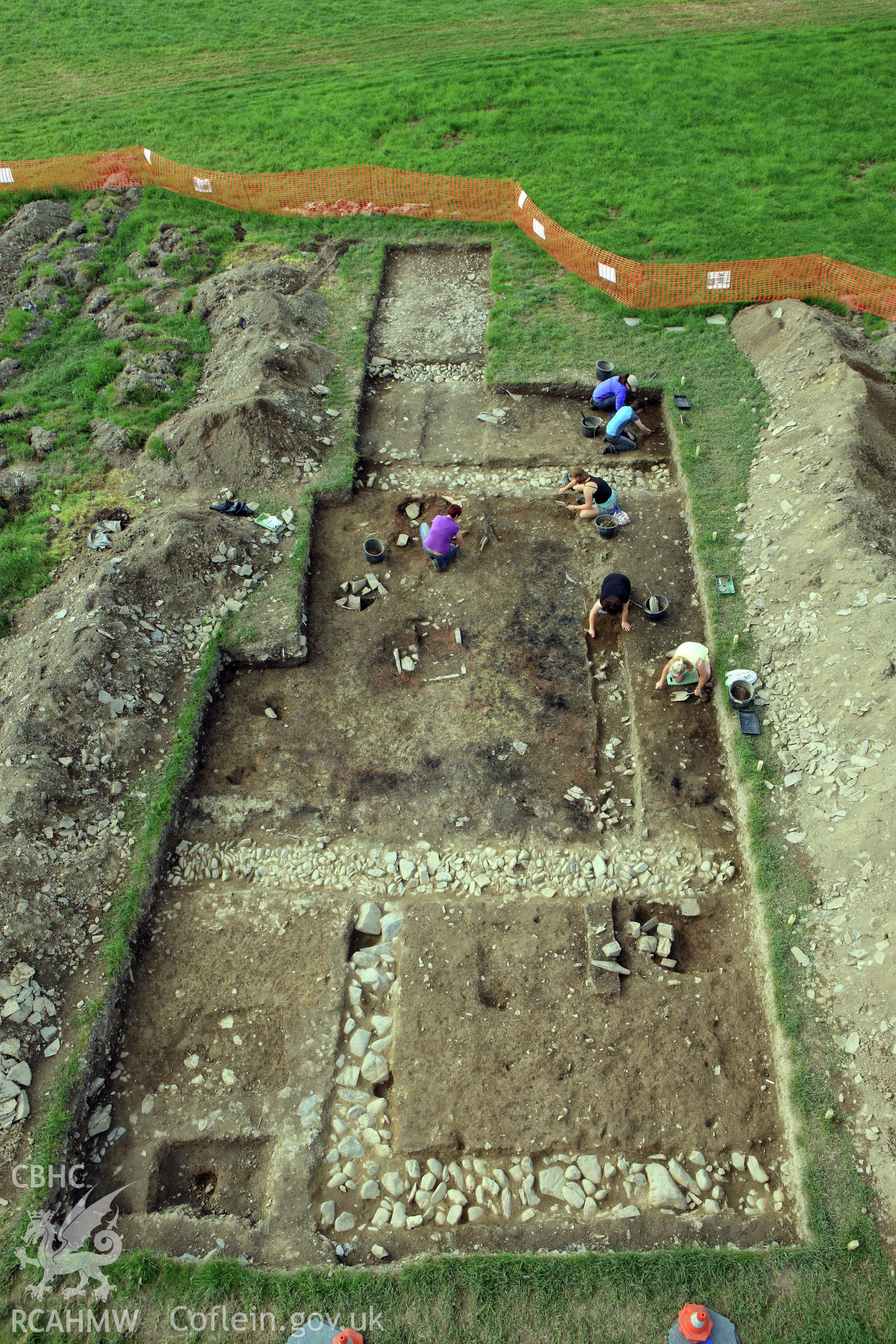 Abermagwr Roman villa excavations 2011, general view of excavation over central rooms of villa from the north, with Room 6 in the foreground