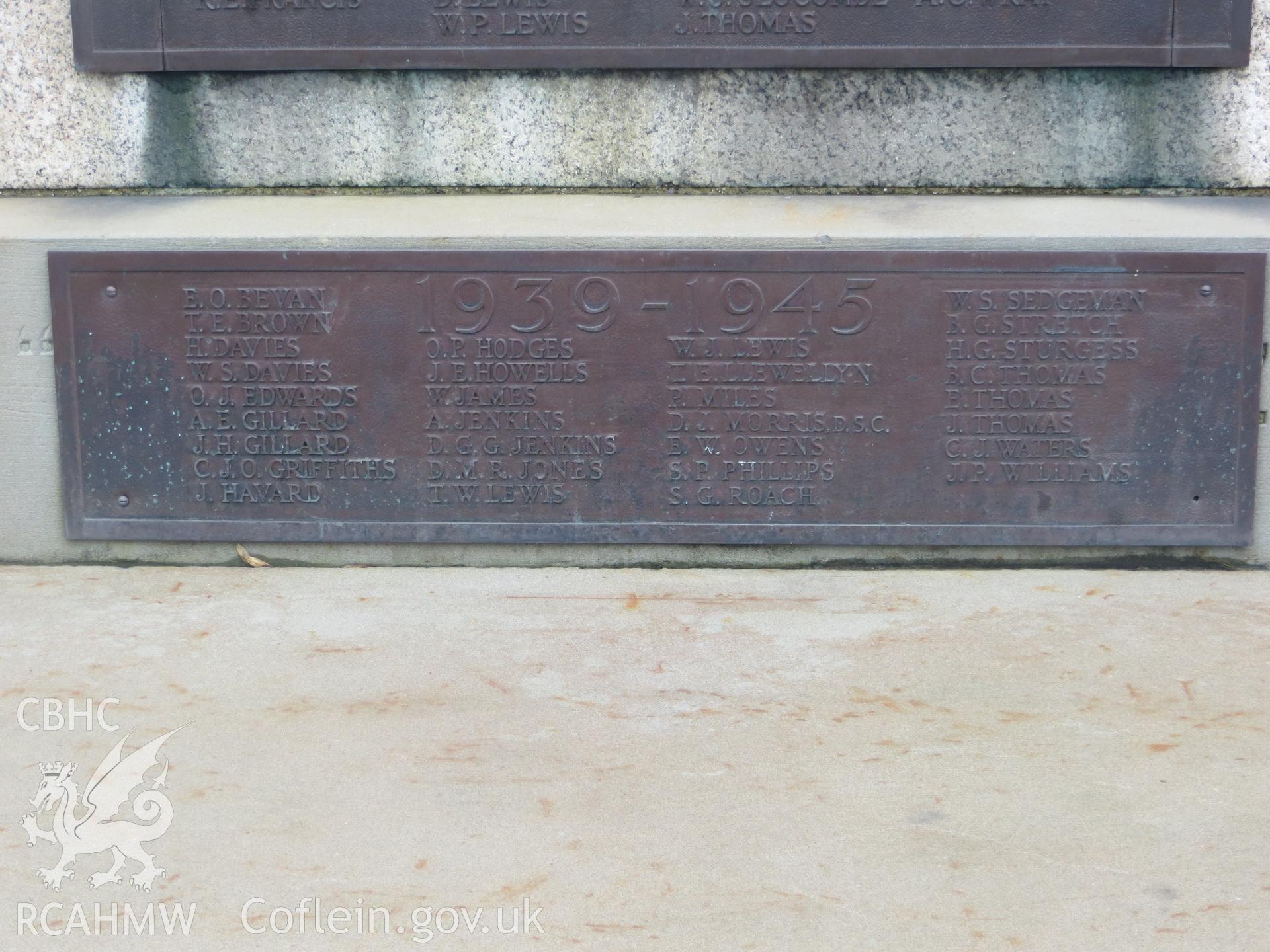 Second World War memorial plate.