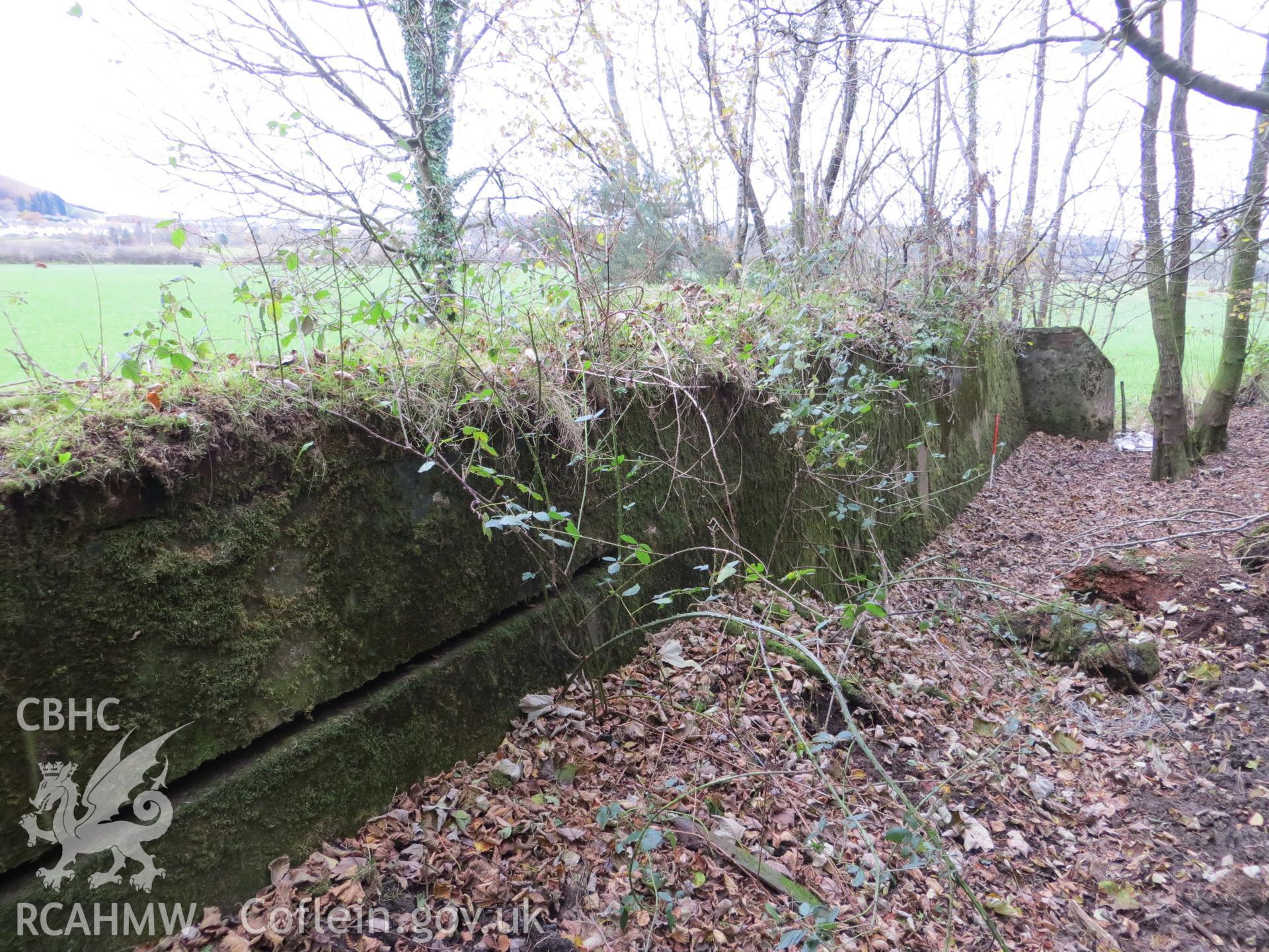 Revetment wall to markers' butt, from the south-west end; 1m scale.