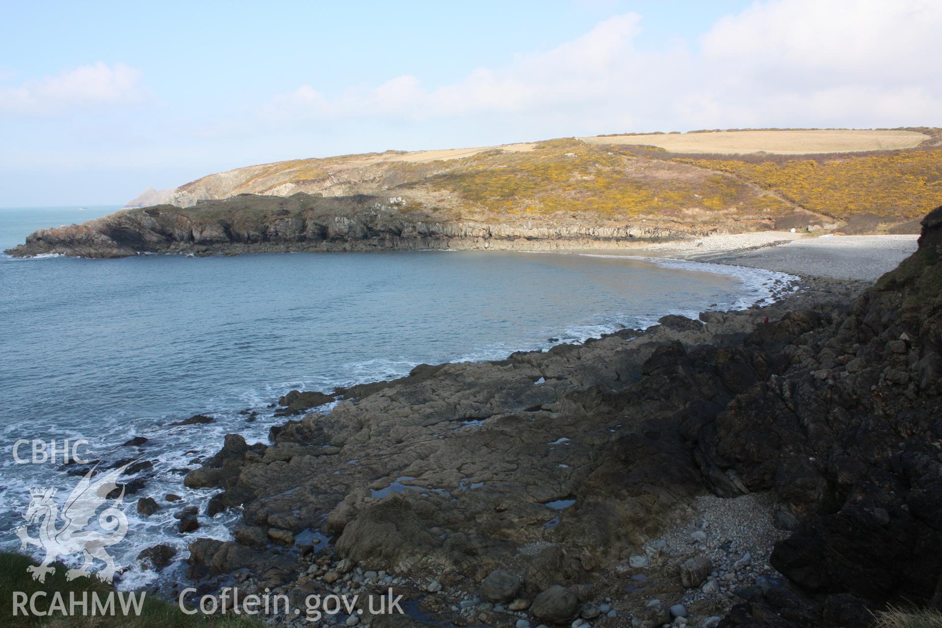 View of Aberbach landing place with small boathouse (NPRN 525072) at righthand edge