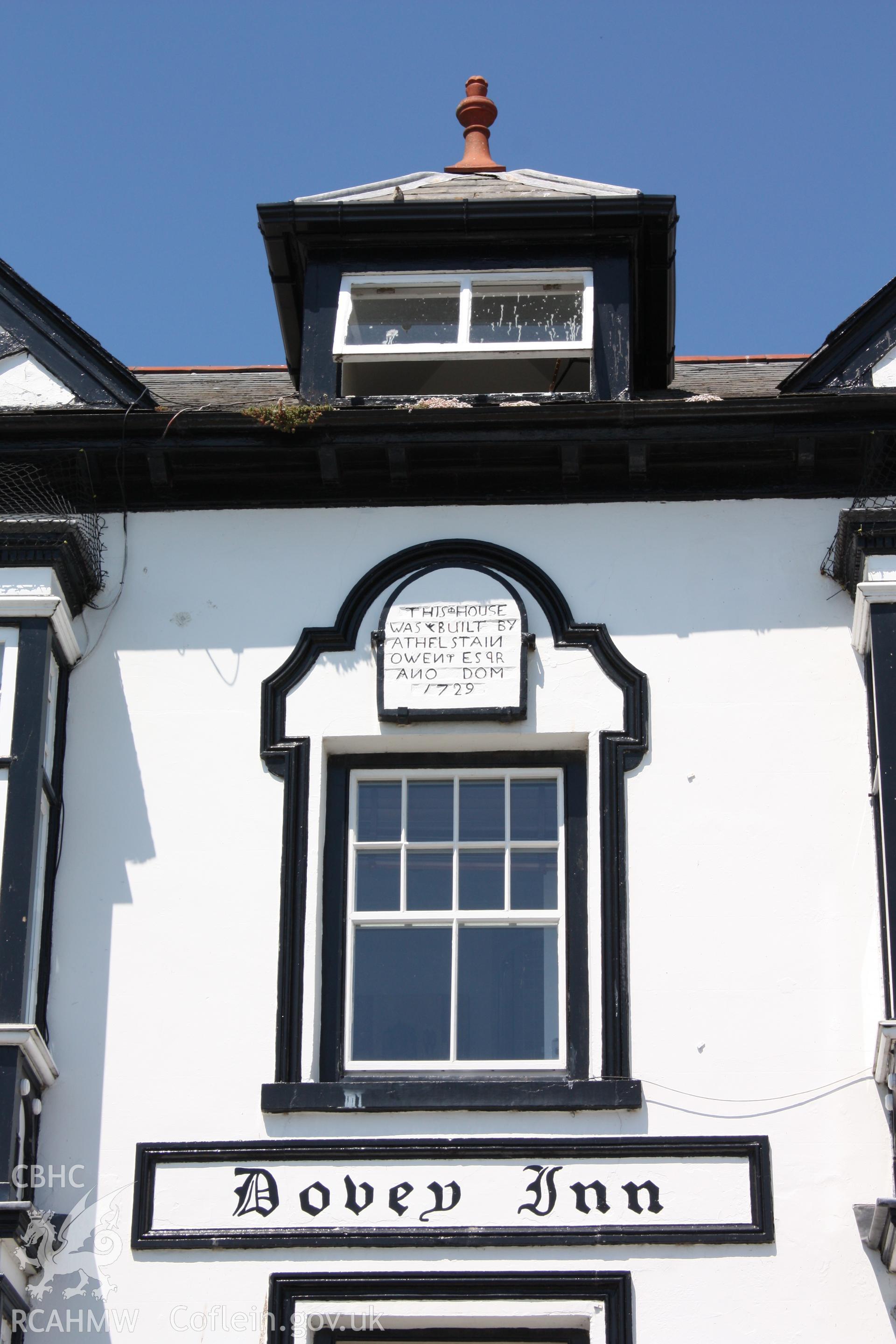 Detail of dedication - 'This house built by Athelstain Owen Esqr Ano Dom 1729'