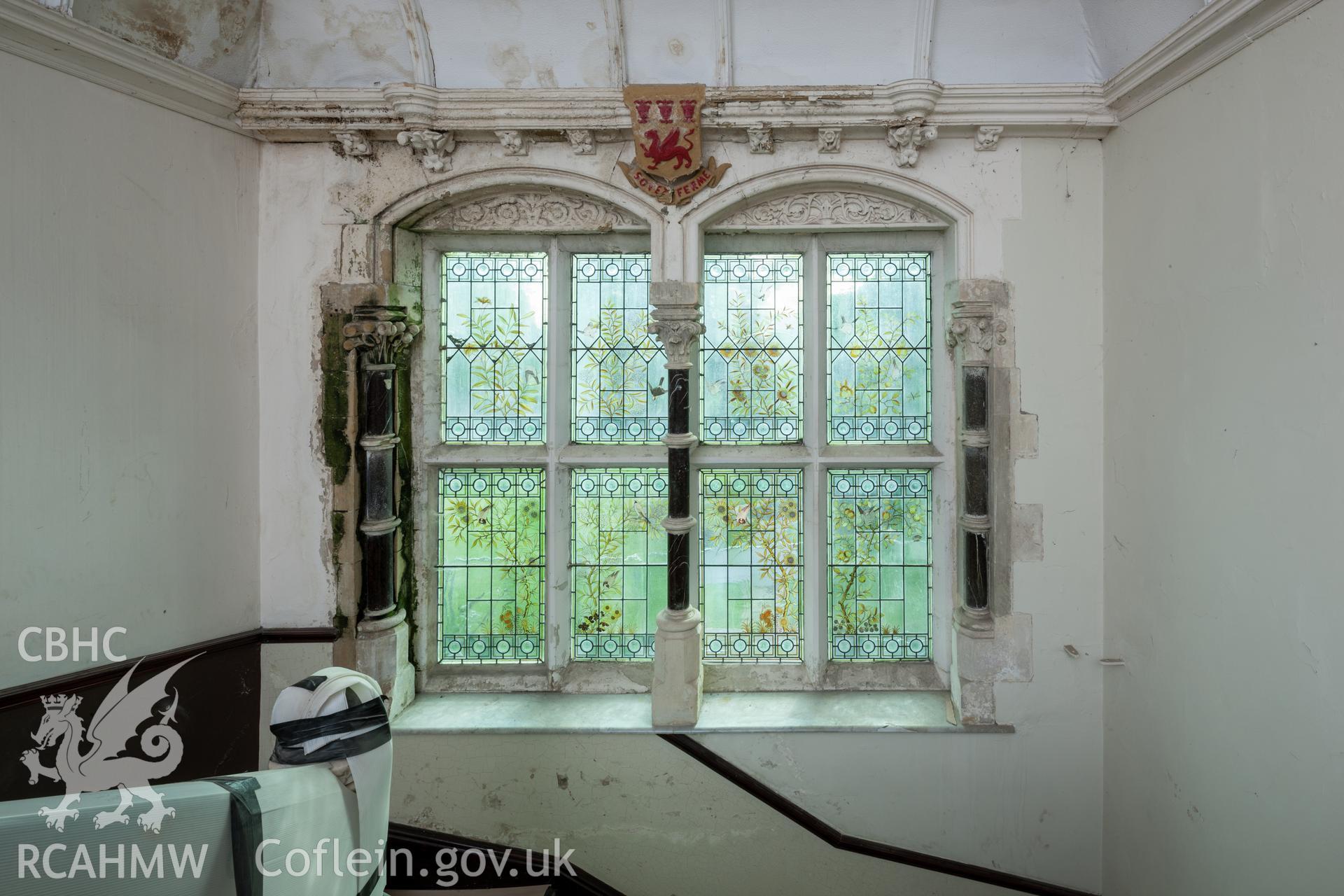 Decorative glass on stair window