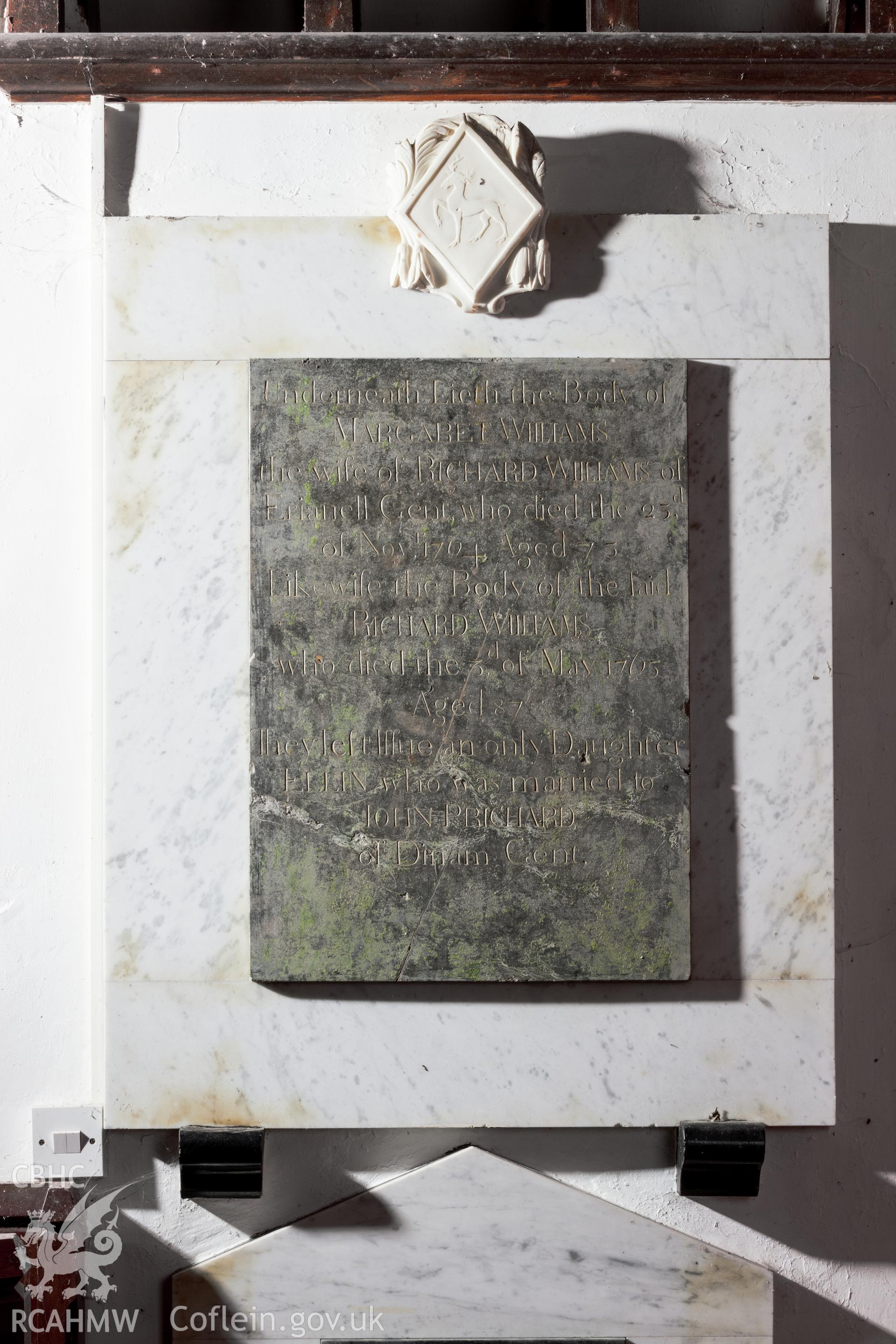 Memorial plaque on north wall (top)