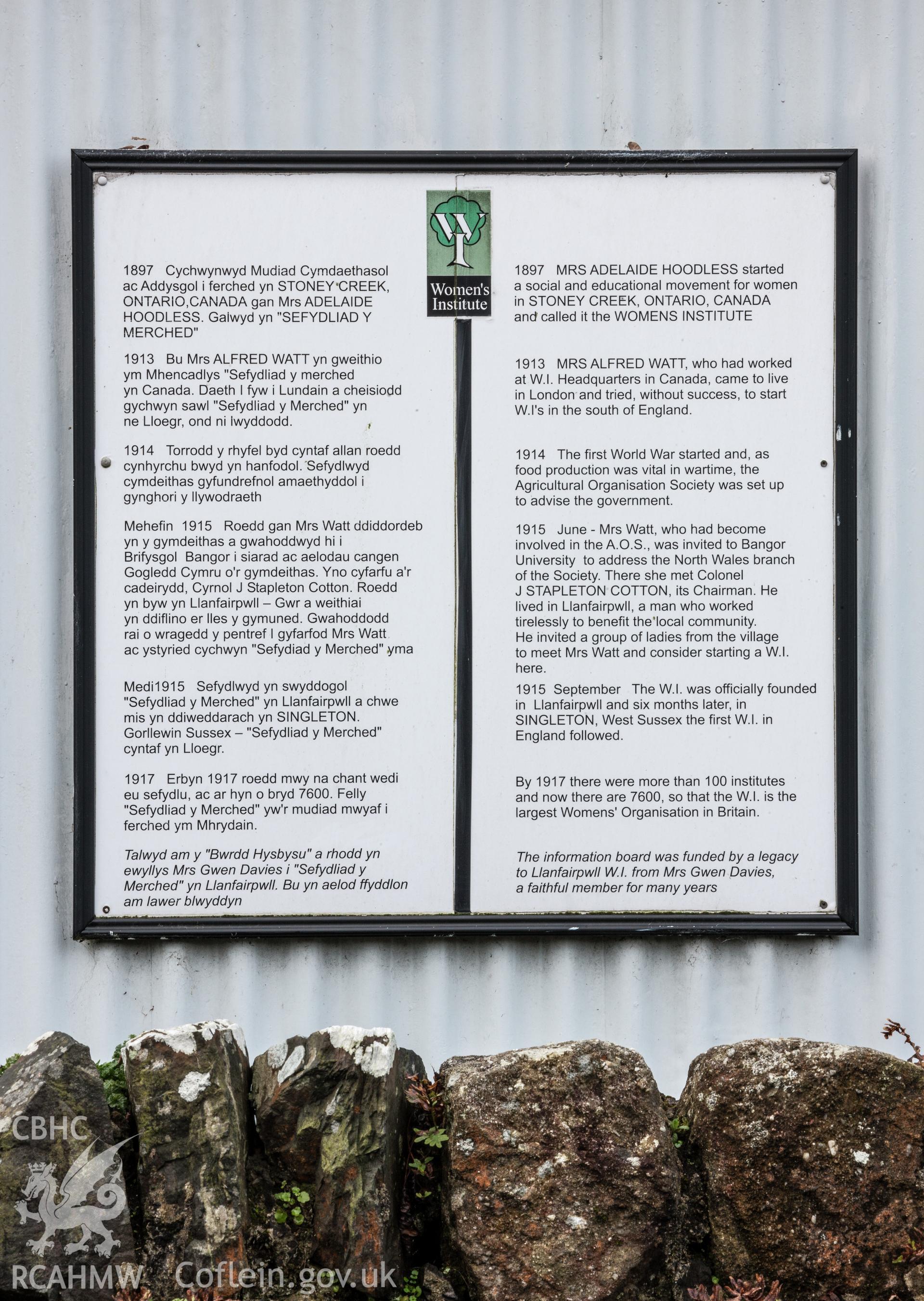 Institute history on exterior sign
