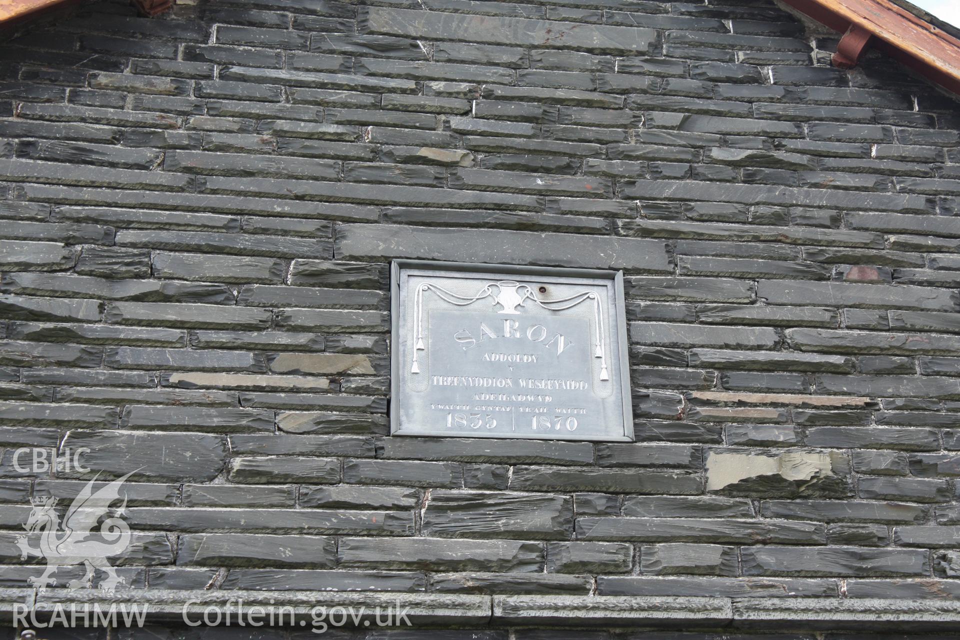 Saron Chapel, detail of plaque