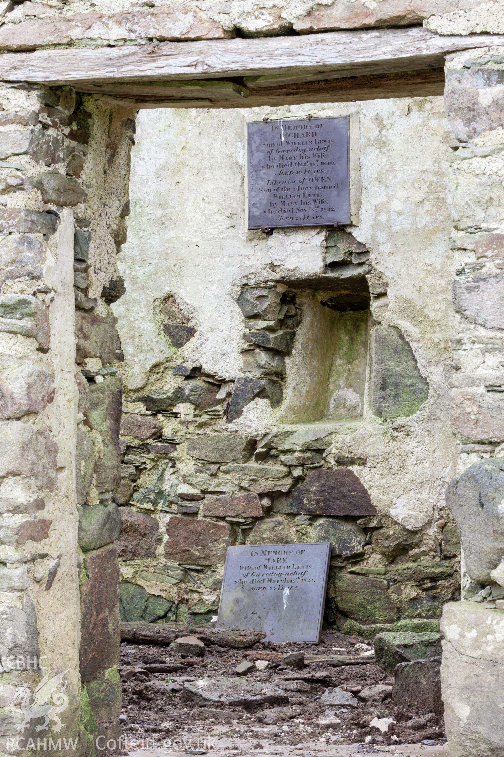 Memorials, viewed through doorway