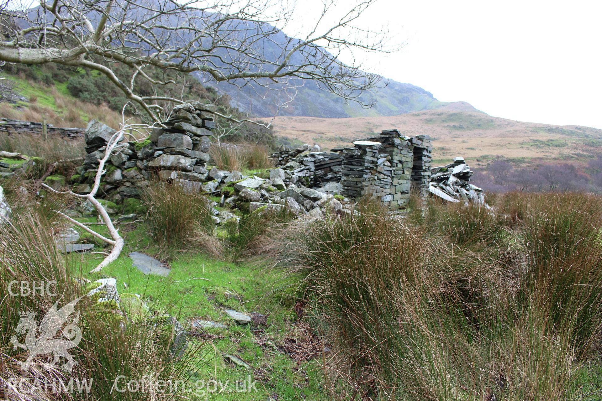 Cwm Trwsgl Farmstead. Remains of out-building looking south-east. 15th December 2015