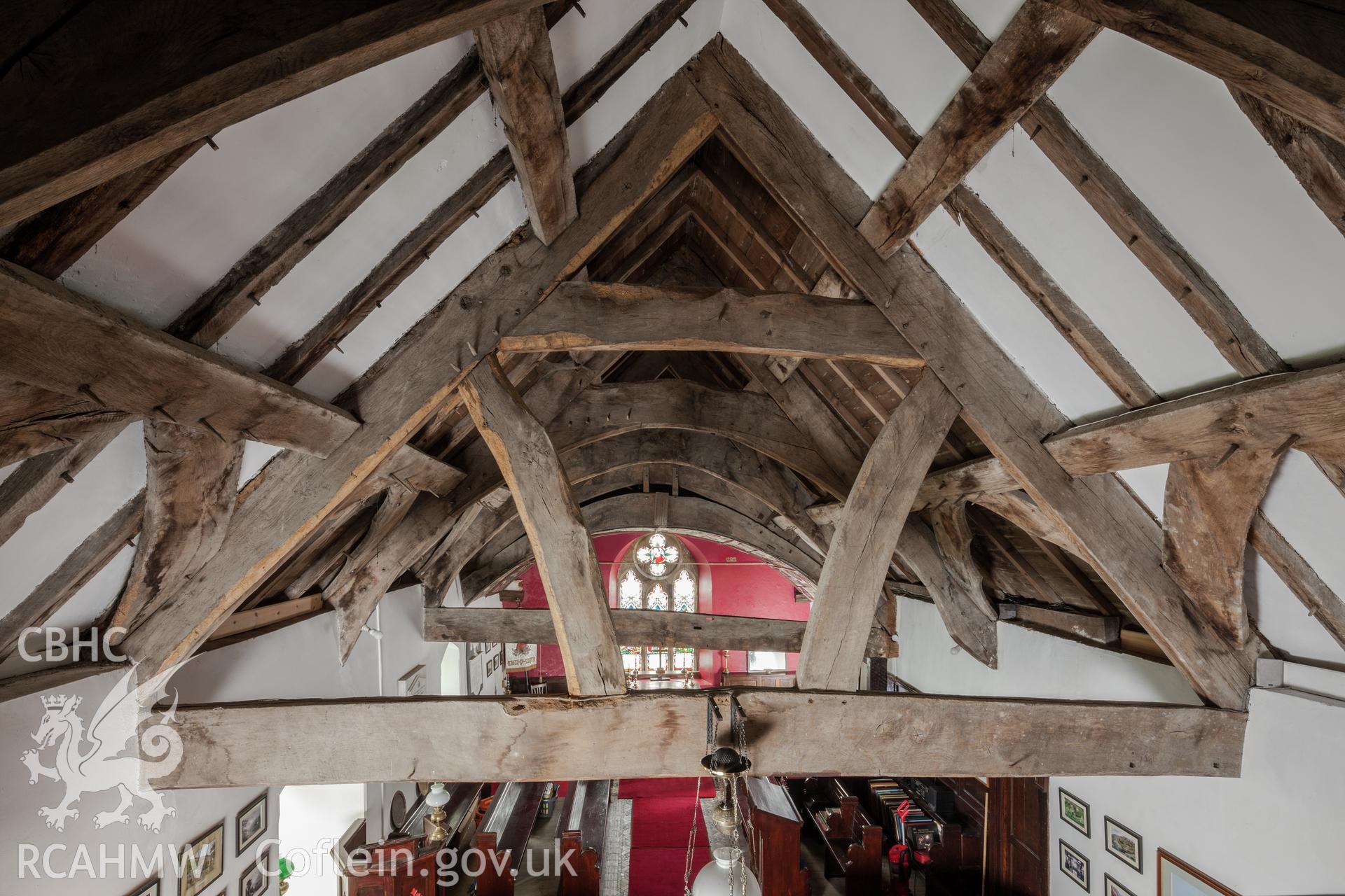 Interior roof framing, from the southwest, first floor