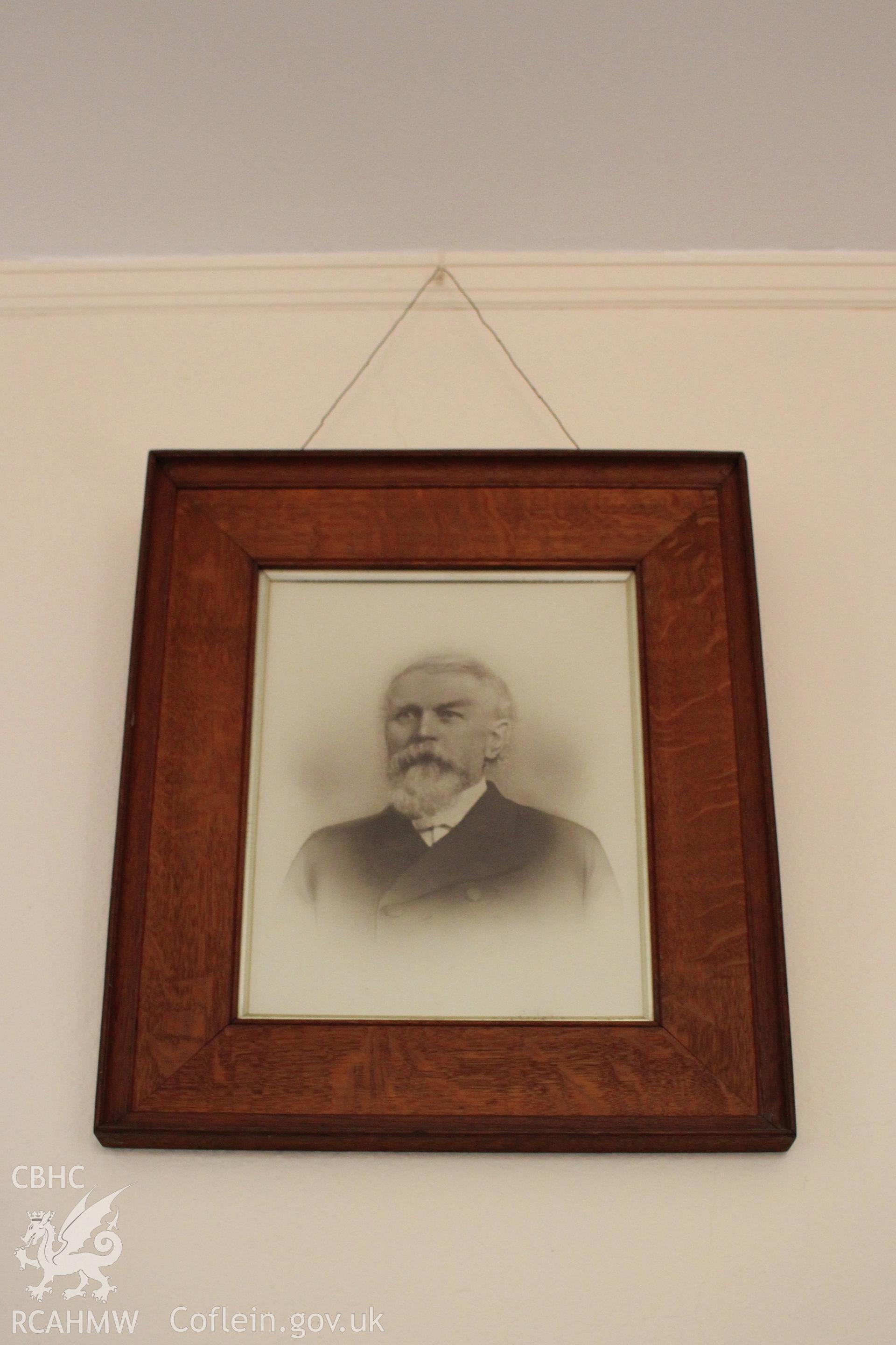 Interior of Baptist Chapel, Ruthin, ministers room detail of portrait