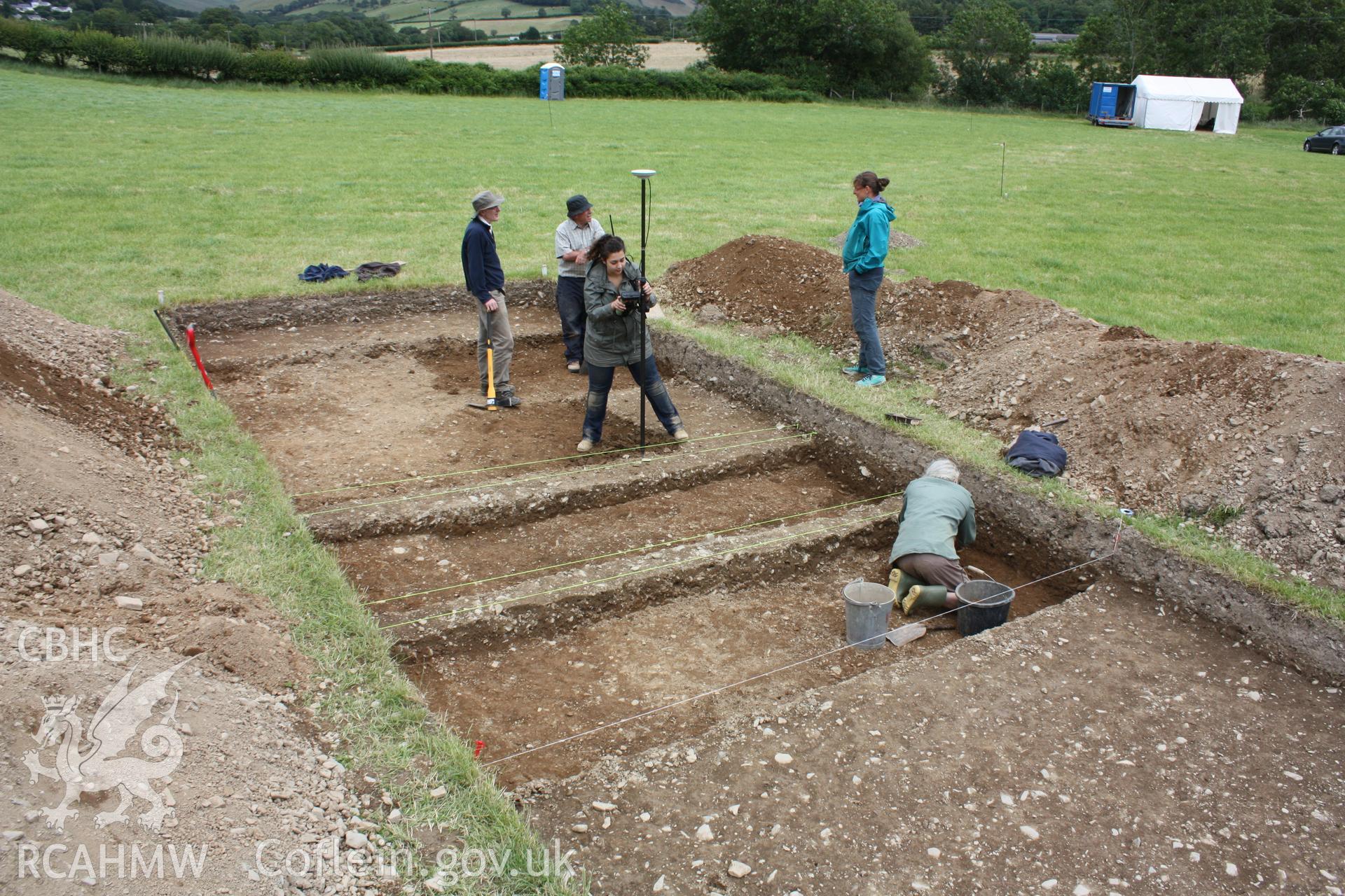 Abermagwr Roman villa; photographs of 2015 excavation season. Excavation in progress in Trench F, over the Roman courtyard