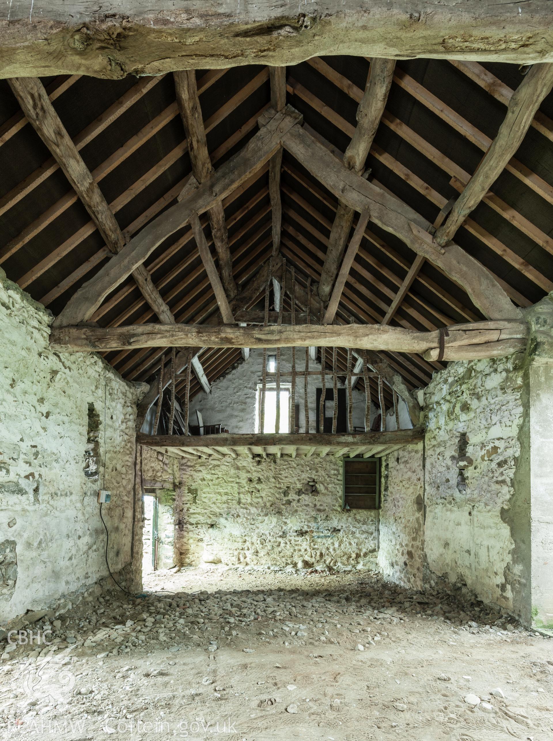 Interior of barn looking northwest