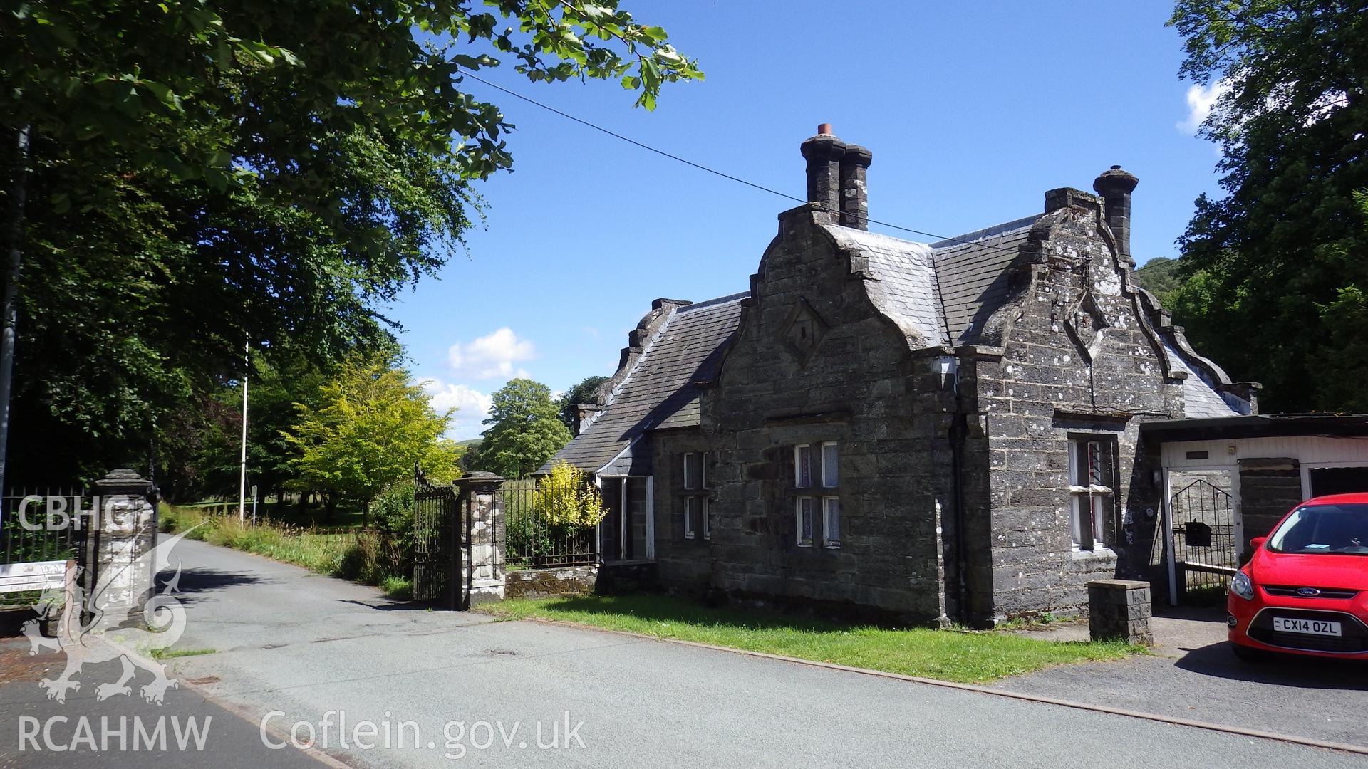 Lodge and gates viewed from northeast