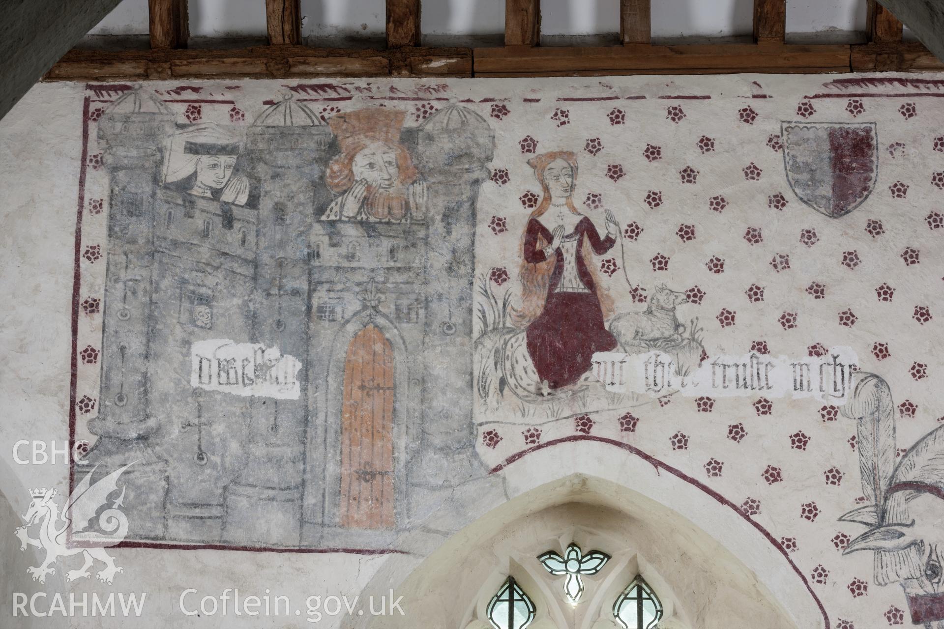 Wallpainting: St George and the Dragon  -detail of the castle and princess