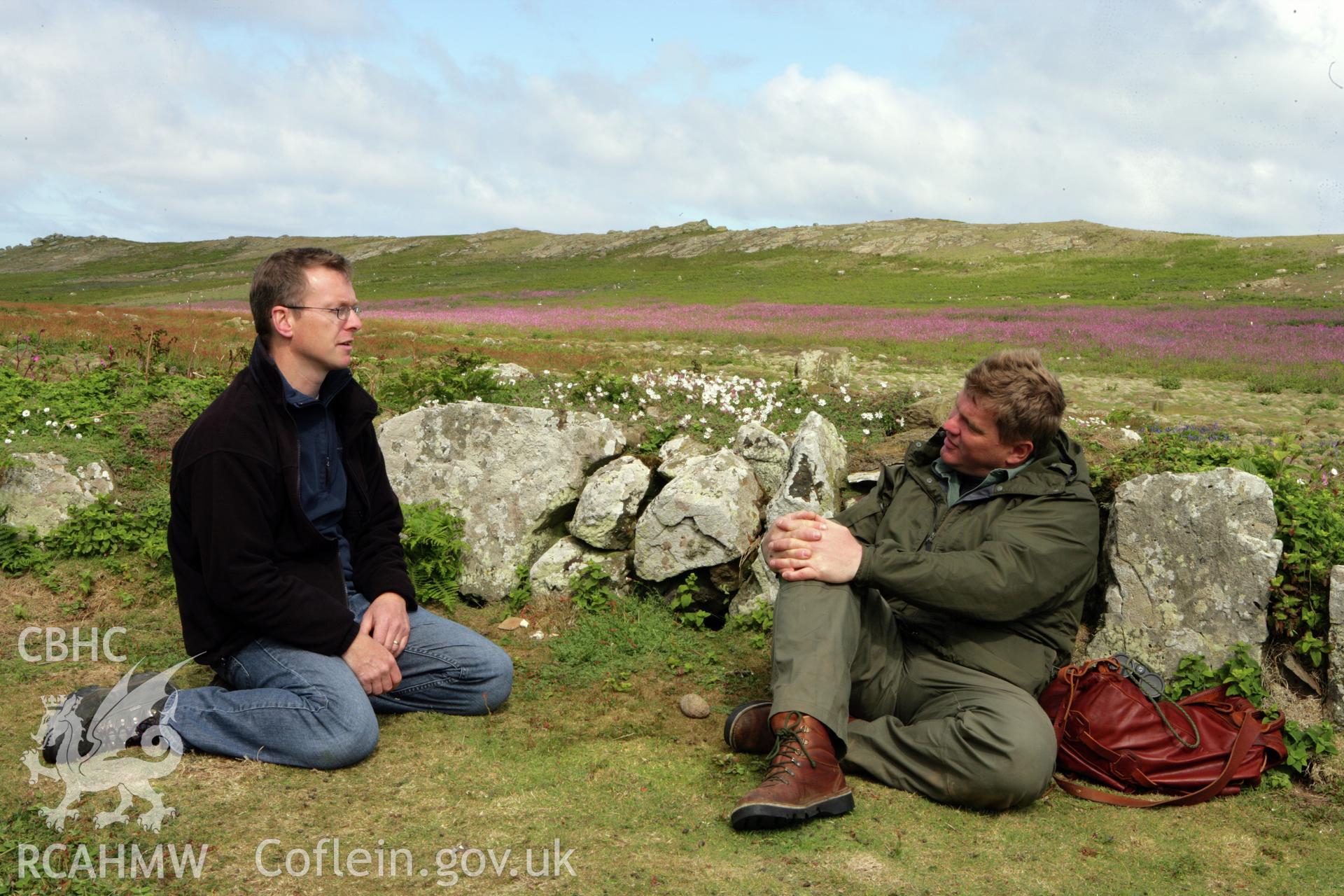 Skomer Island Hut 20, Toby Driver filming with Ray Mears for ITV, 2011