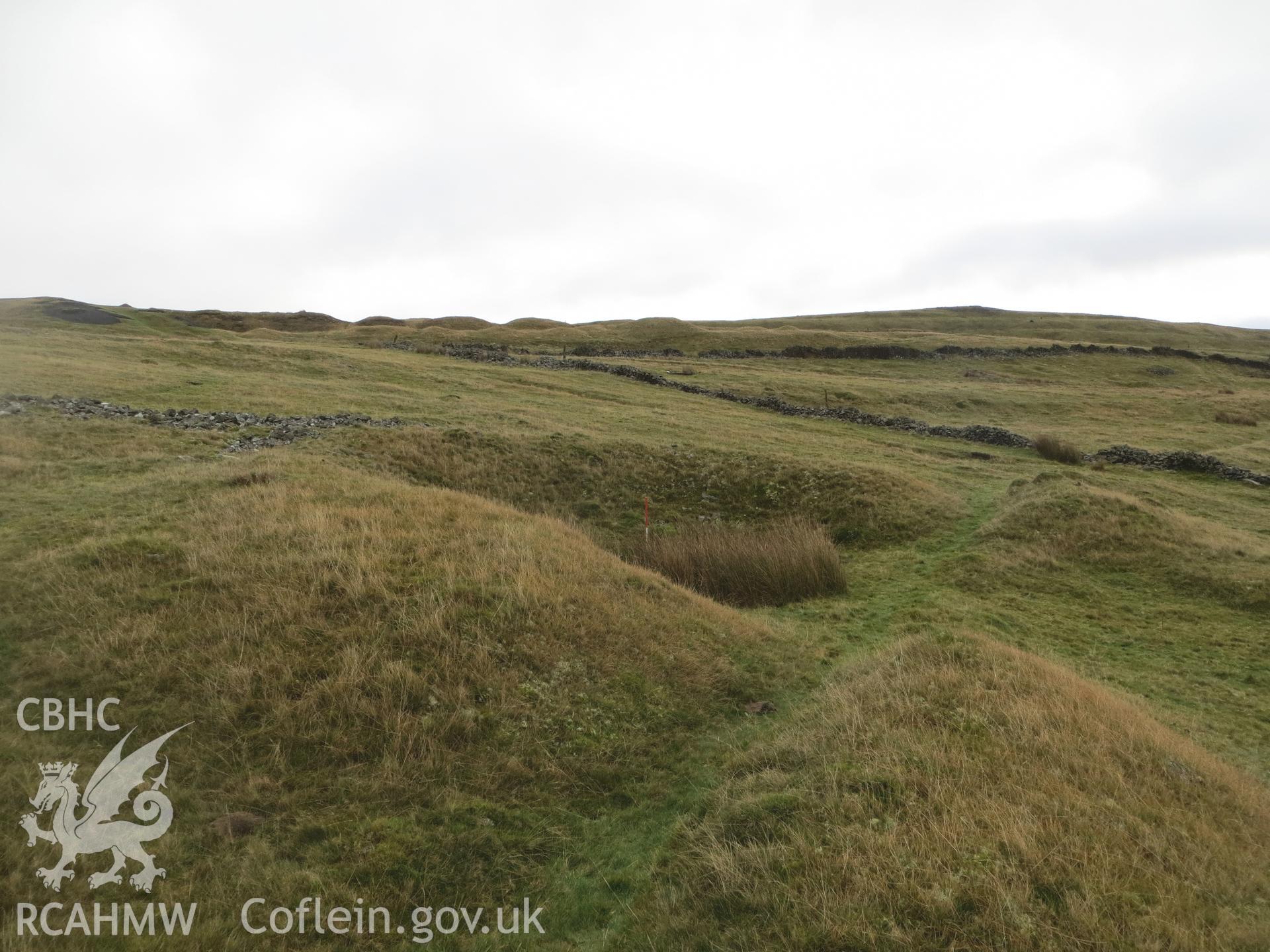Upper end of platform, traversed by bank, seen from the north; 1m scale.
