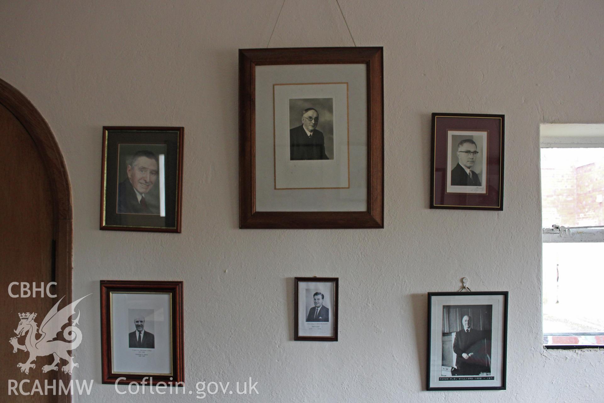 Interior of Baptist Chapel, Ruthin, ministers room details of portraits