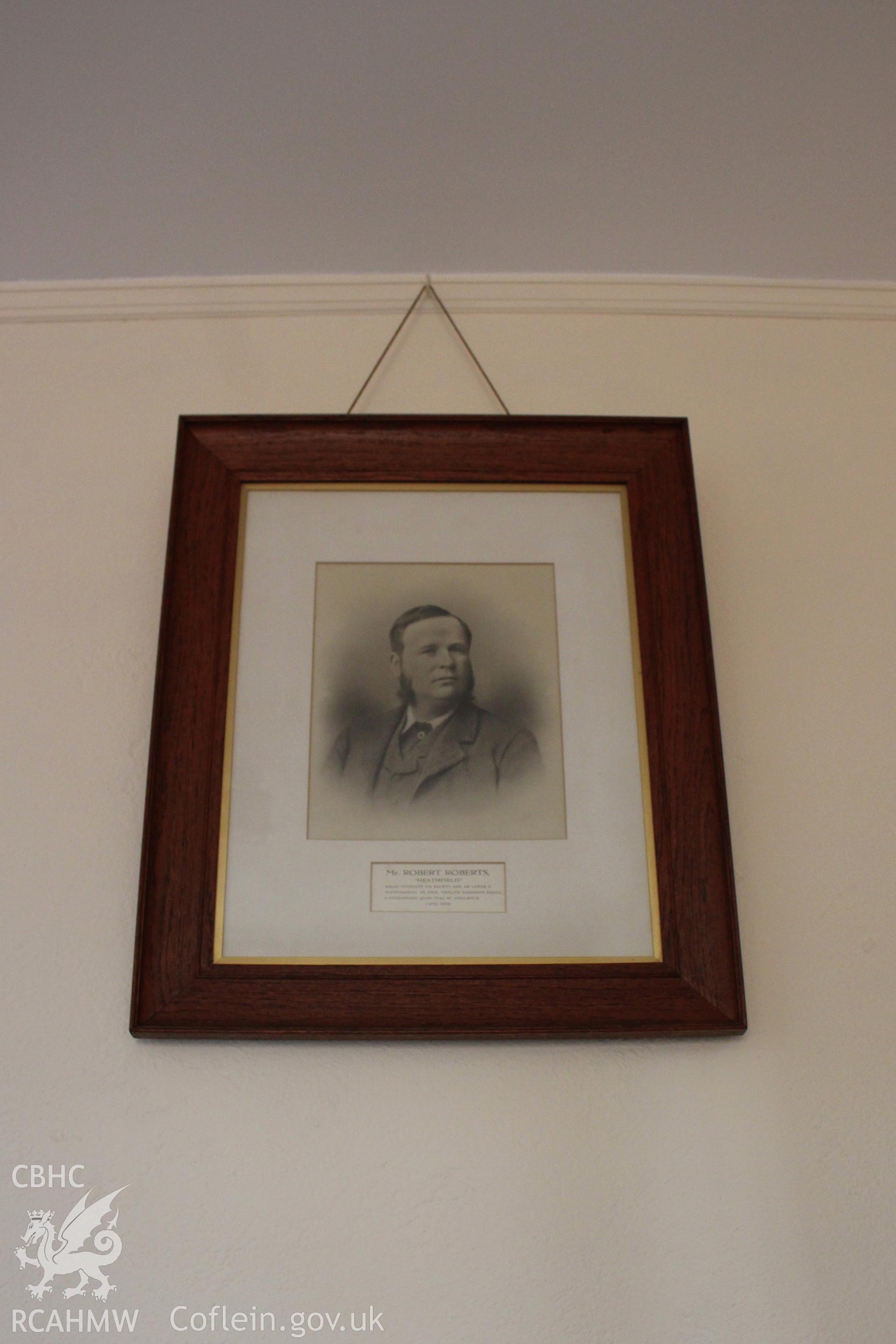Interior of Baptist Chapel, Ruthin, ministers room detail of portrait