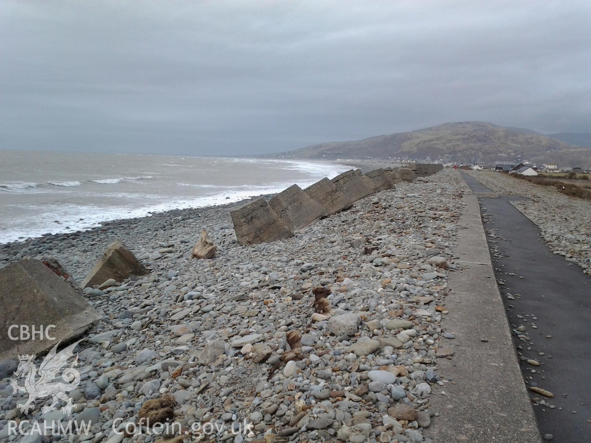 Slumping of the line during to changes in the profile of the shingle ridge in response to storm waves