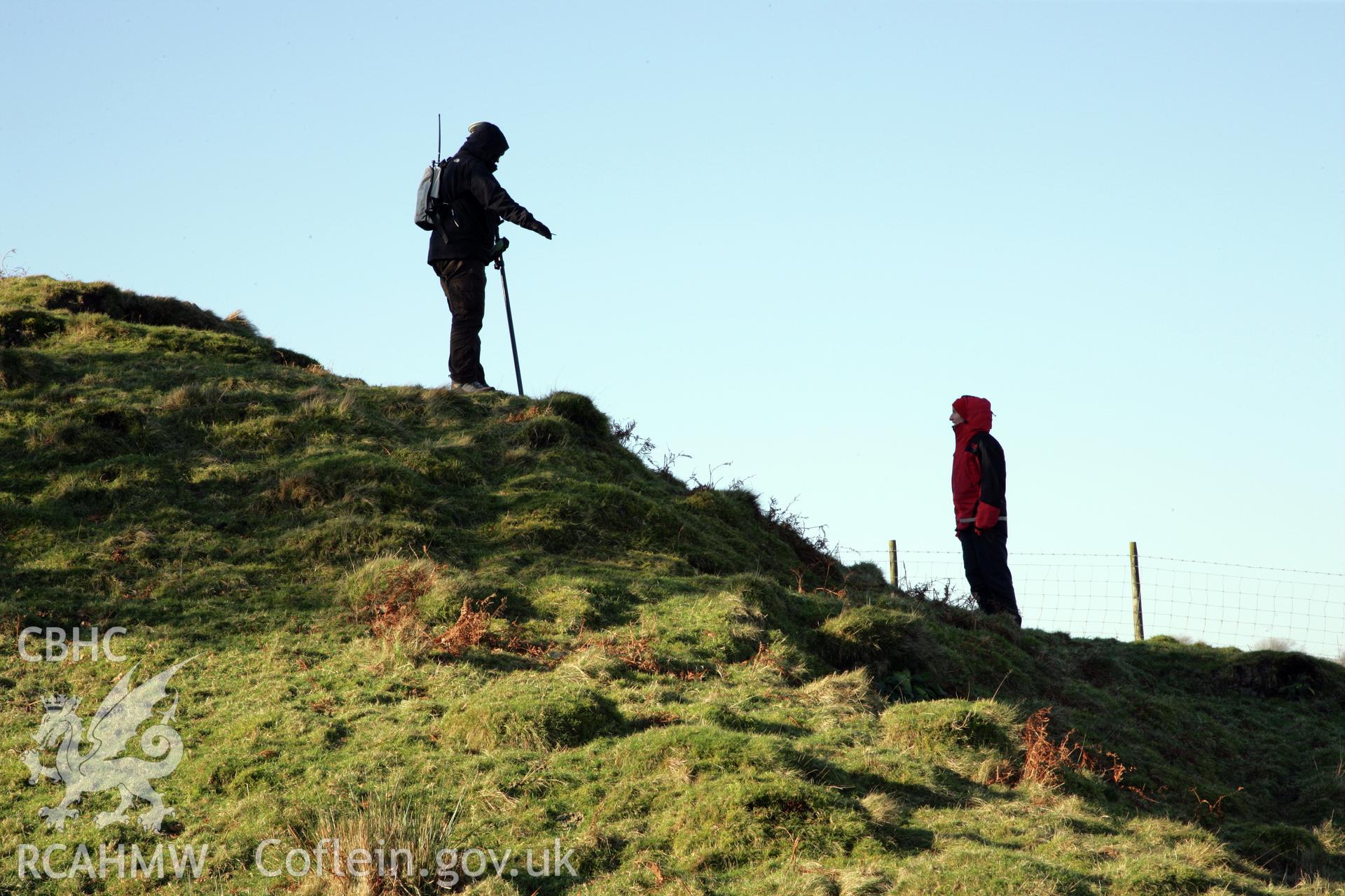 Castell Grogwynion hillfort, Royal Commission survey 2012, Oliver Davis and Louise Barker surveying