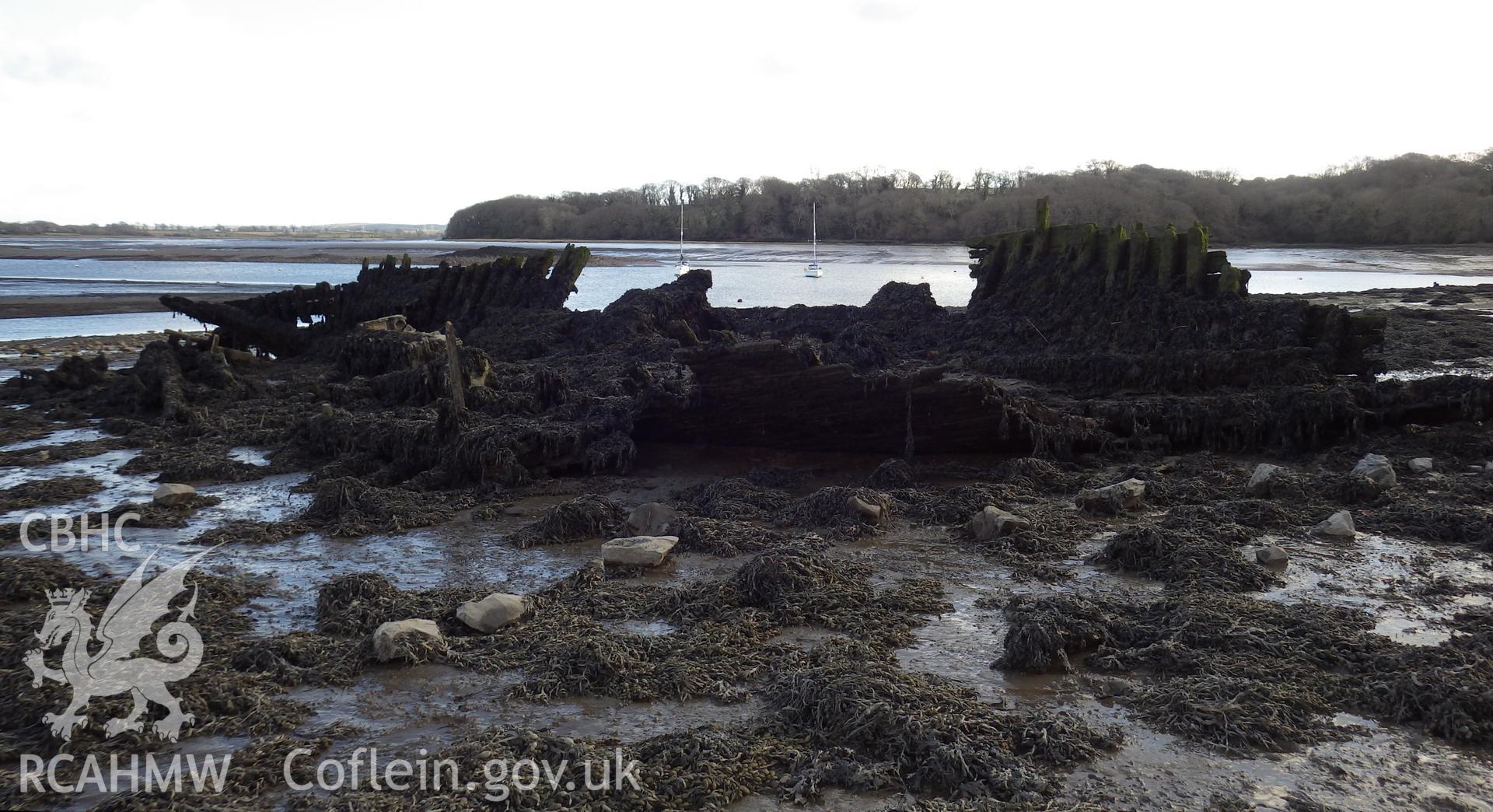 Collapsed starboard side of wreck viewed from northwest