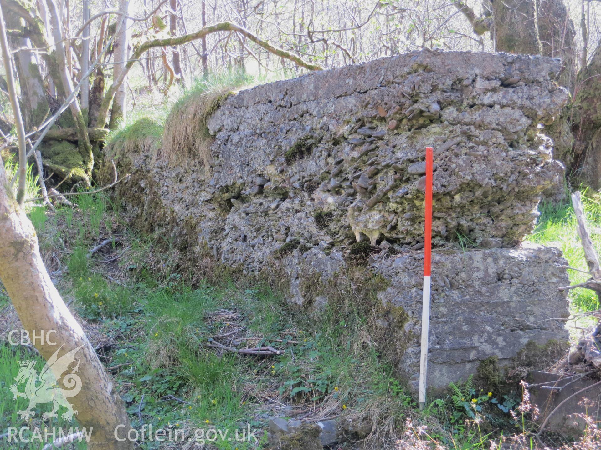 View along south abutment; 1m scale.