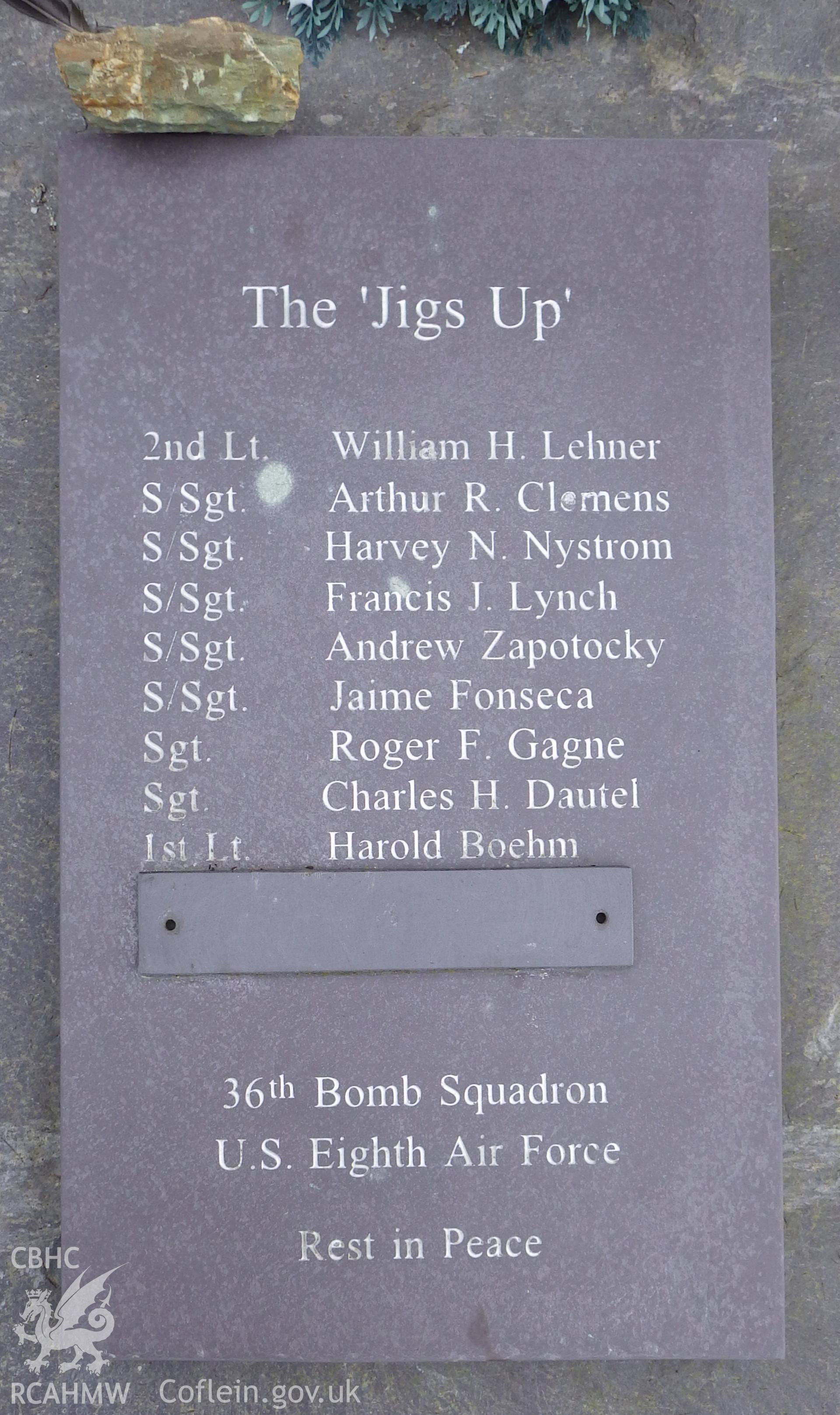 Investigator's photographs of the memorial for the crew of Consolidated B-24J Liberator 42-51232