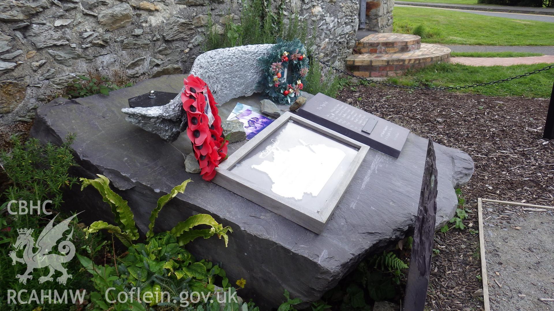 Side view of the larger stone with the recovered propellor blade mounted ontop