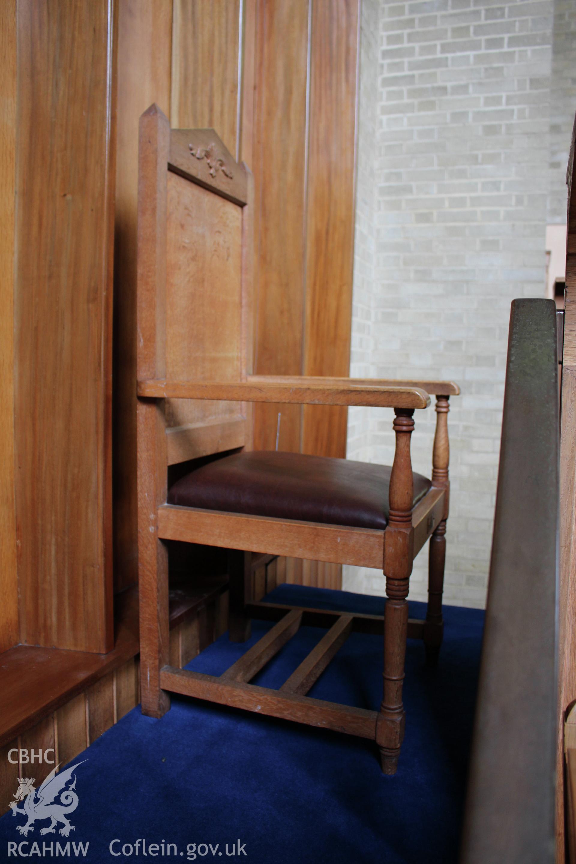 Trinity Chapel, Sketty, detail of pulpit chair