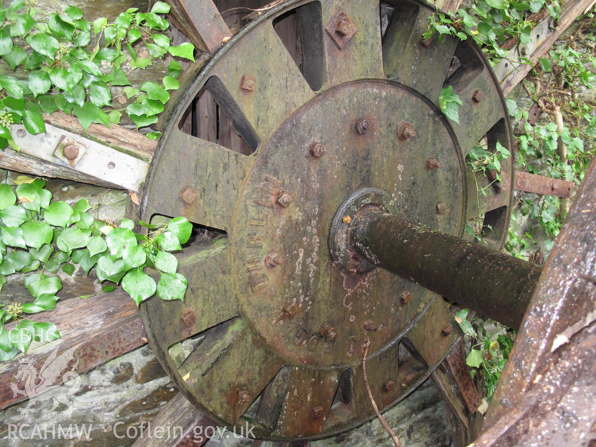 Detail of waterwheel hub at Ceulan Woollen Mill, Talybont.