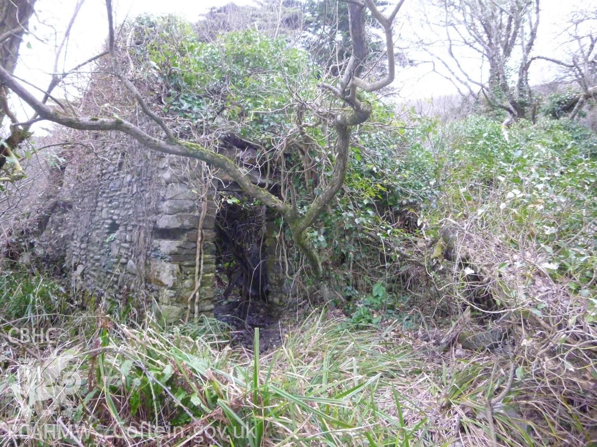 Overgrown and disused dwelling forming part of terrace which once ran north-south on the west side of the stream