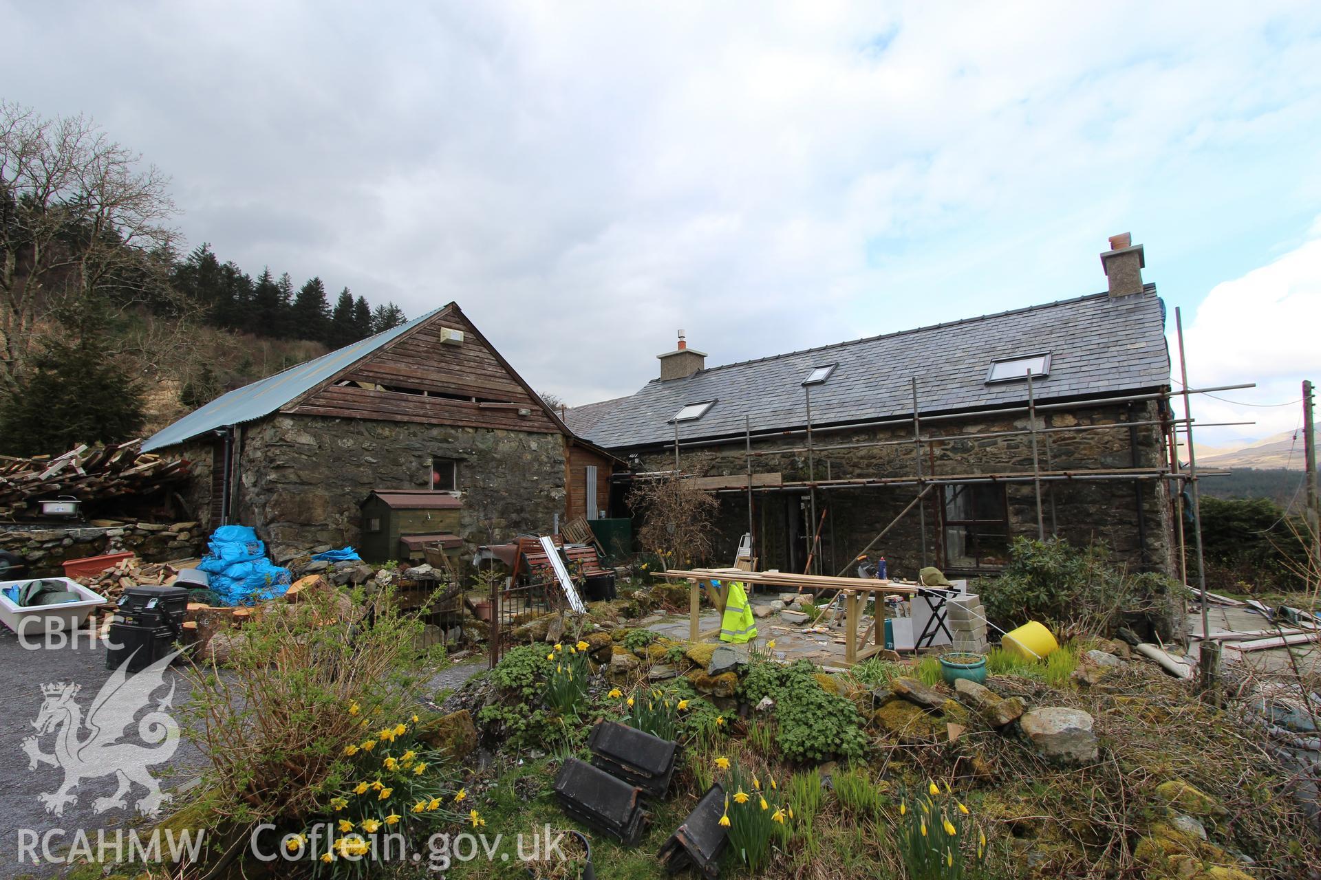 Exterior: south elevation of house and east elevation of ?dower house