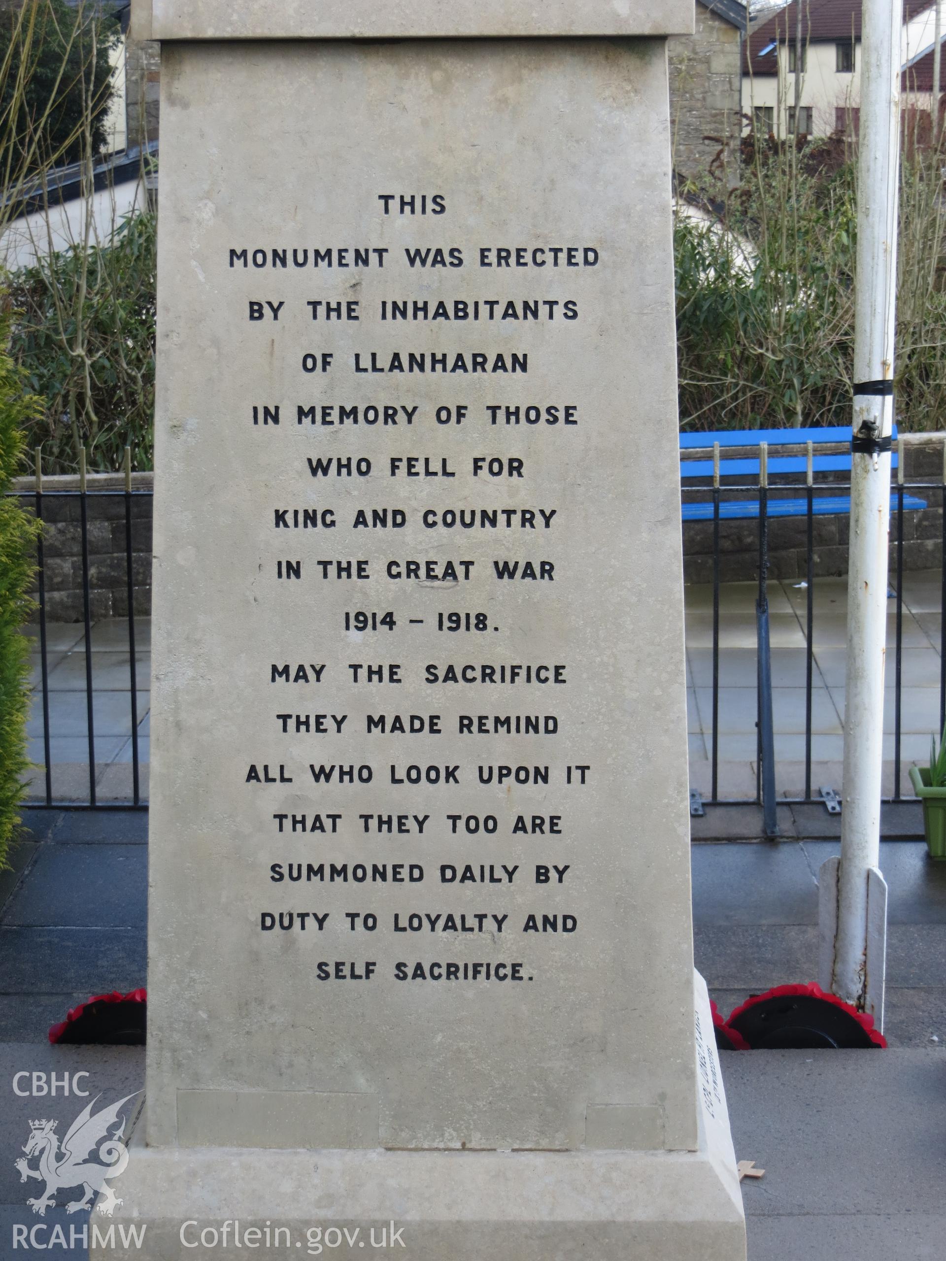 West face of pedestal.