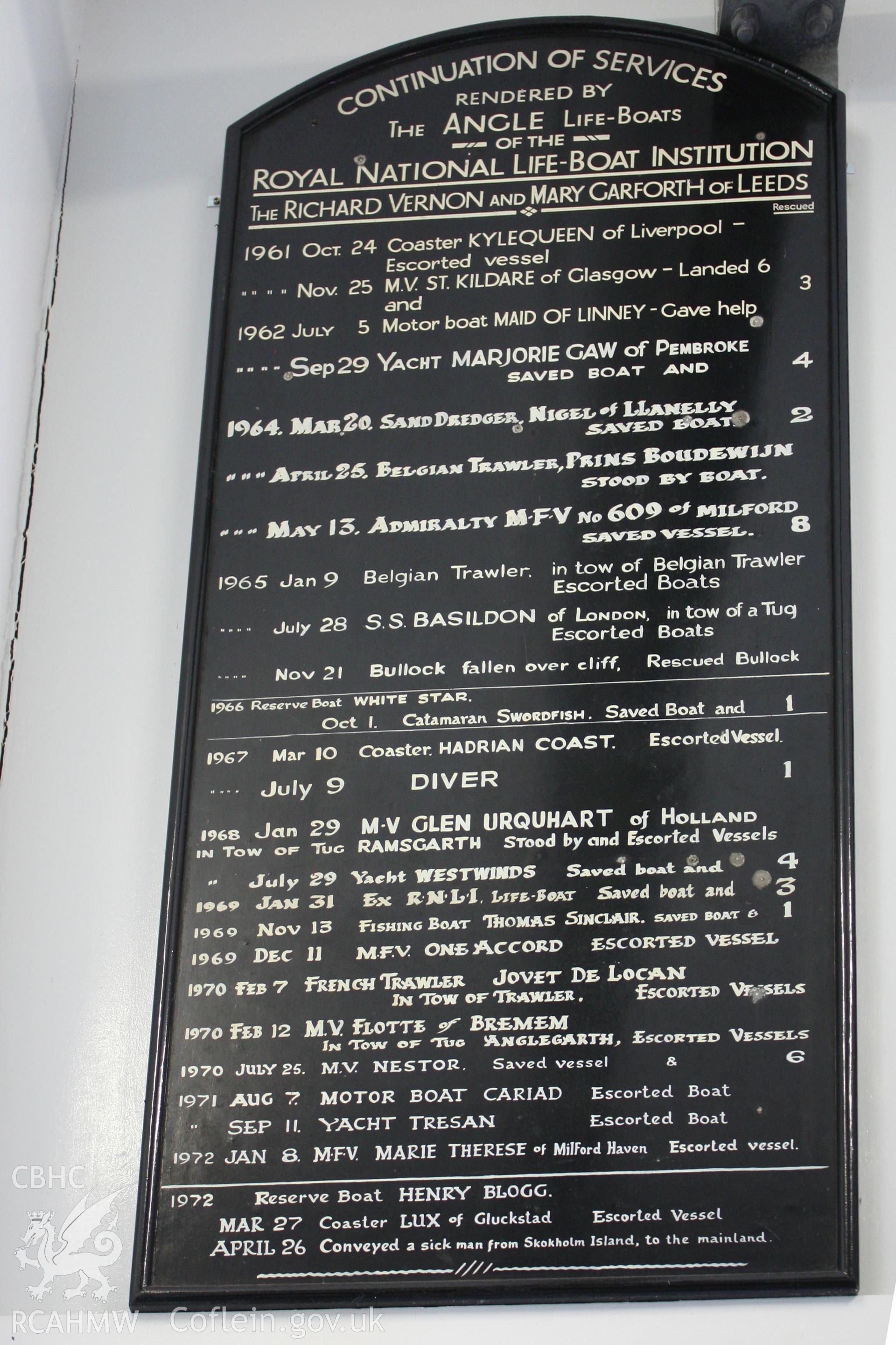 Services rendered: commemorative plaque