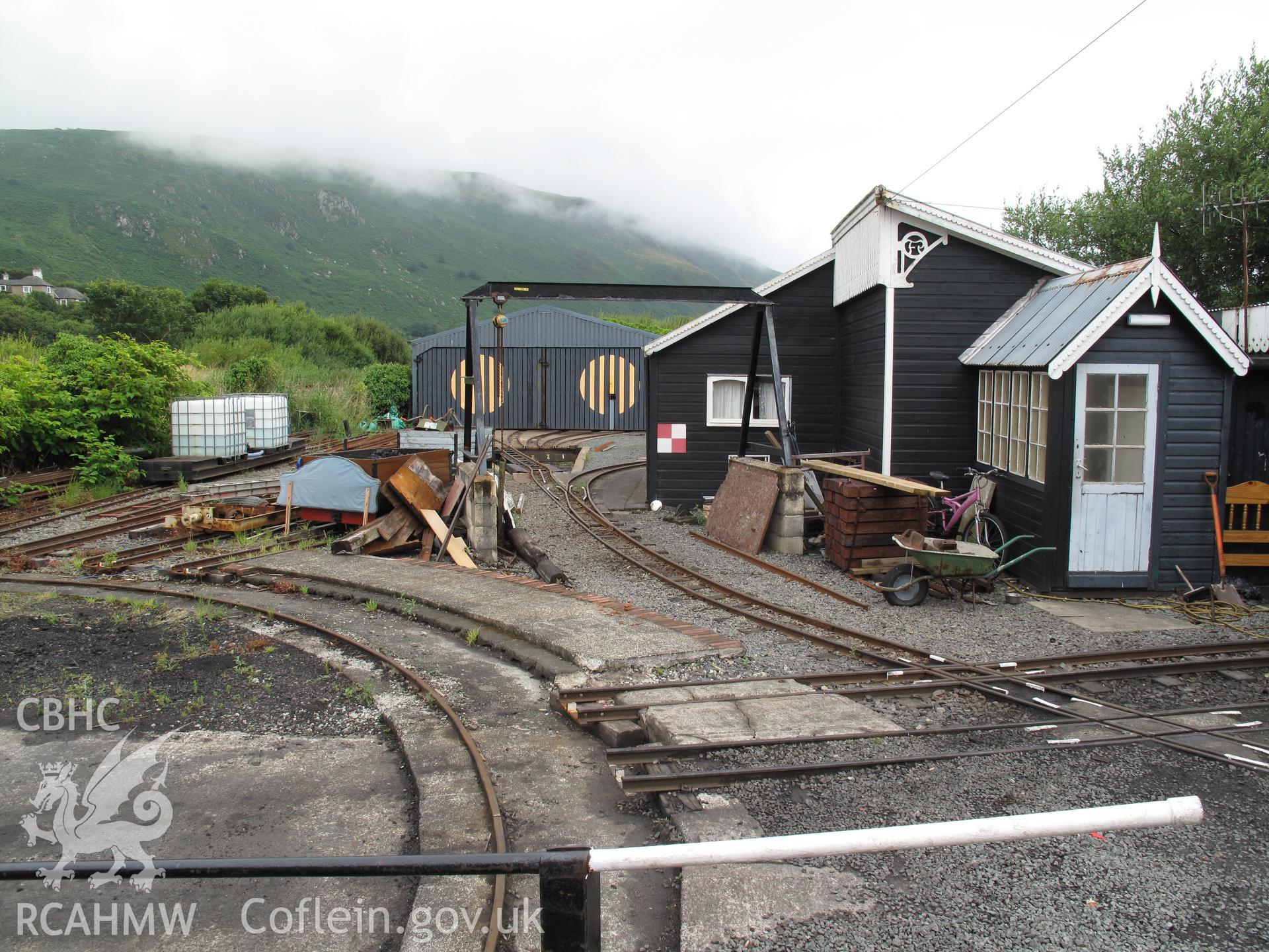 View from the northeast of the traverser and locomotive sheds at Fairbourne, Fairbourne Railway.