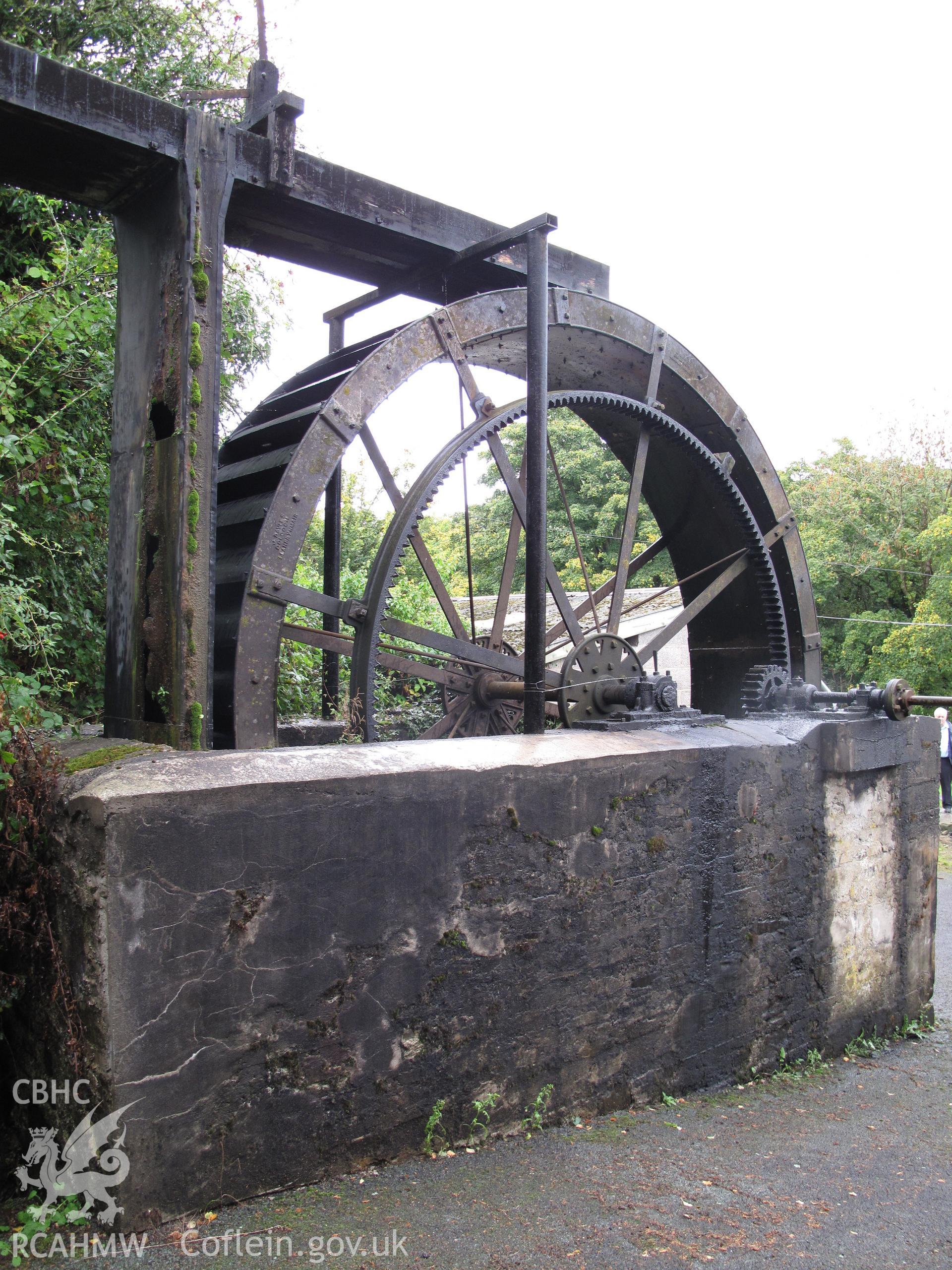 View from the south of the waterwheel at Pontdolgoch Sawmill.