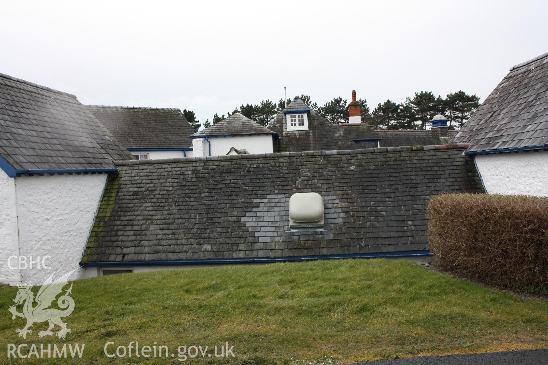 Varying roof lines viewed from rear of hospital