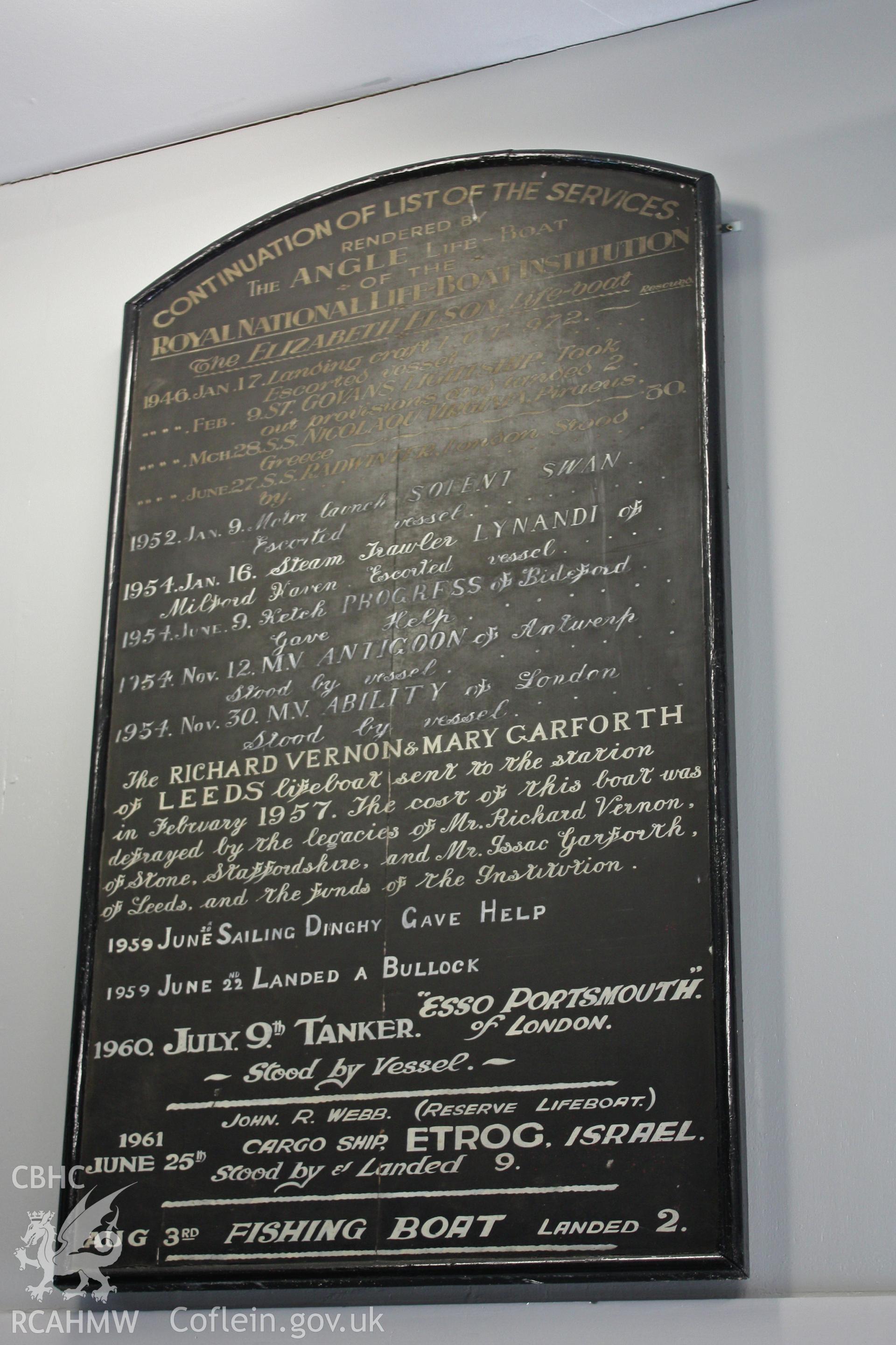 Services rendered: commemorative plaque